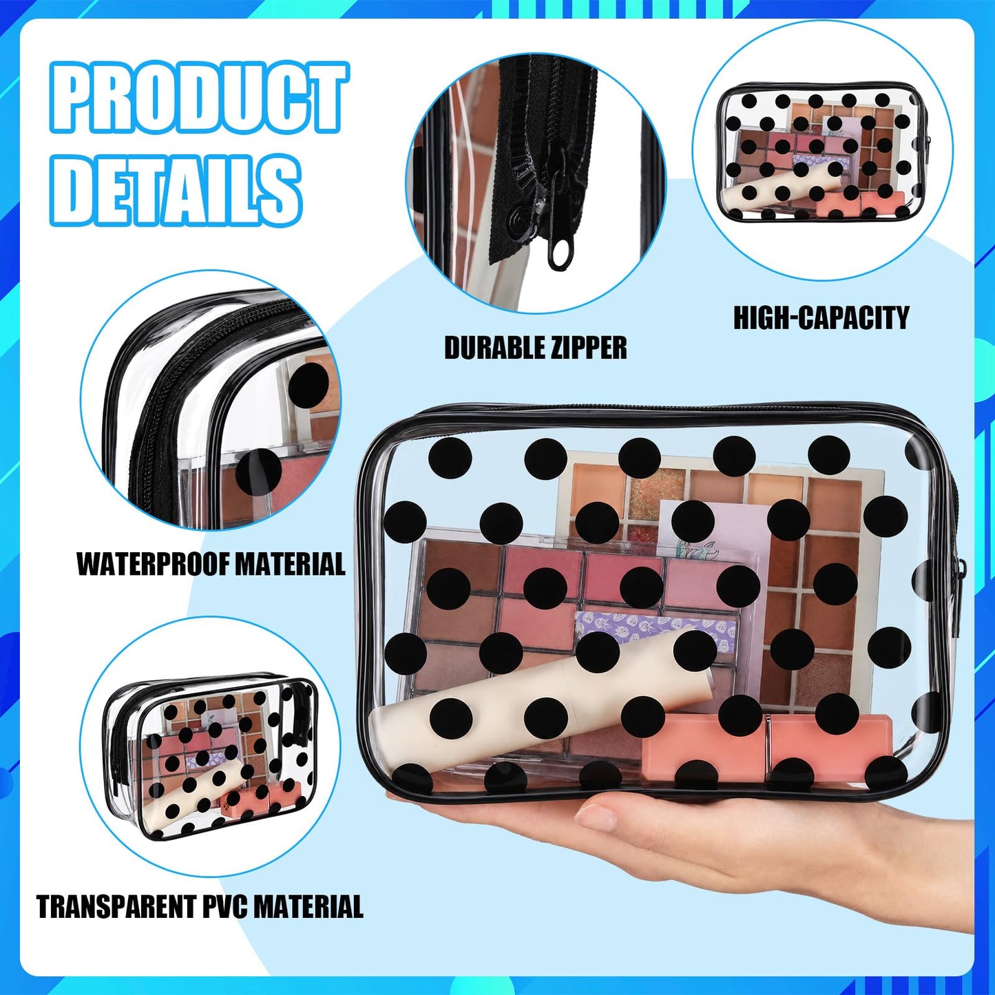 Locmeo 12 Pcs Cartoon Mouse Makeup Bag Bulk Red Yellow White Black Polka Dots Cosmetic Bag PVC Clear Toiletry Zipper Pouch for Women Female Graduation Birthday Party Gifts Decorations Supplies