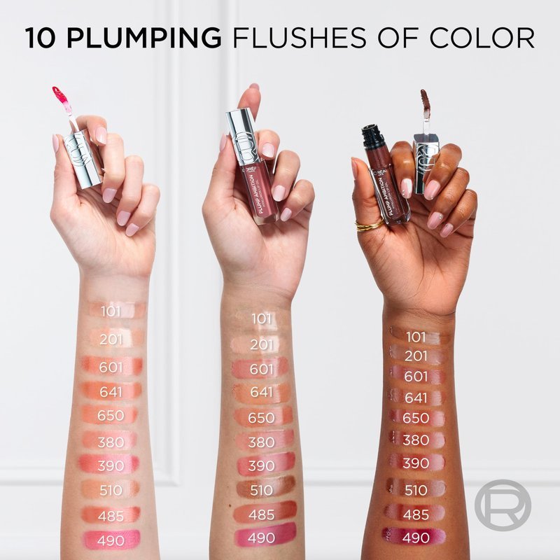 L'Oreal Paris Plump Ambition Hyaluron Lip Oil, 24 HR Lip Gloss with Hyaluronic Acid, Volumizing Formula with Glass-Like Shine, Wine O'clock 485, 0.16 Fl Oz