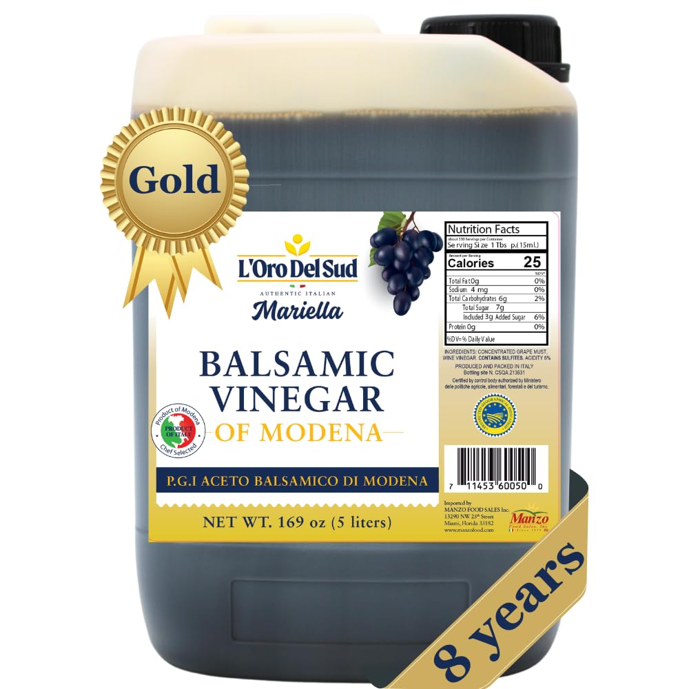 L'Oro Del Sud Gold Label 8-Year Aged Balsamic Vinegar of Modena – IGP, 5L Bulk