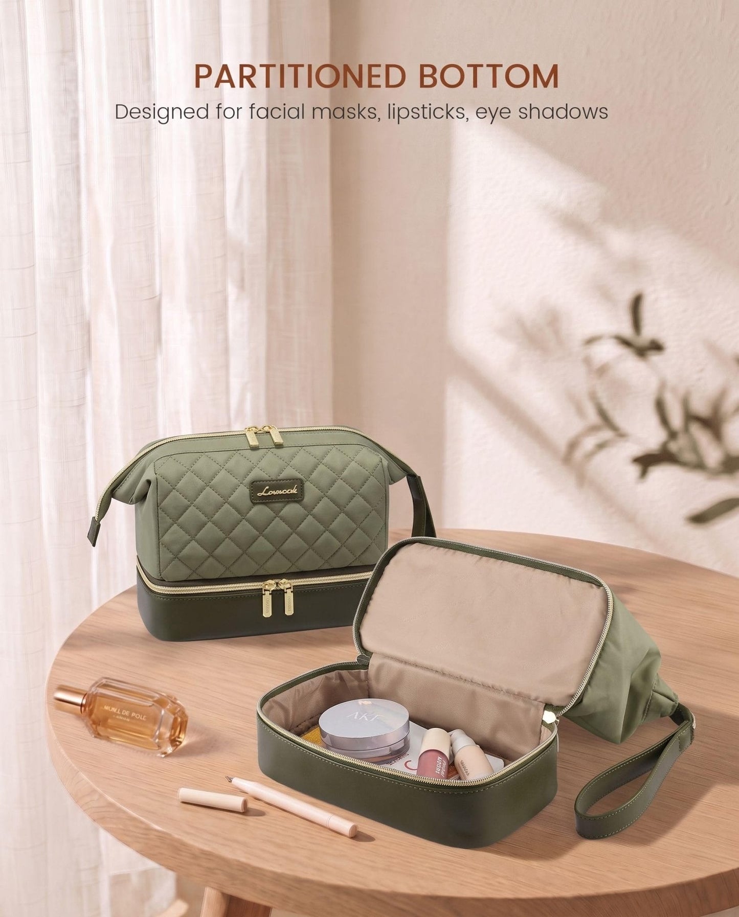 LOVEVOOK Travel Makeup Bag, Portable Double Layer Cosmetic Bag For Women