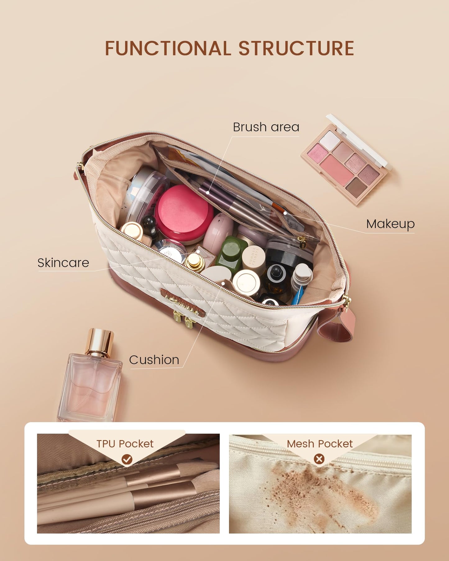 LOVEVOOK Travel Makeup Bag, Portable Double Layer Cosmetic Bag For Women