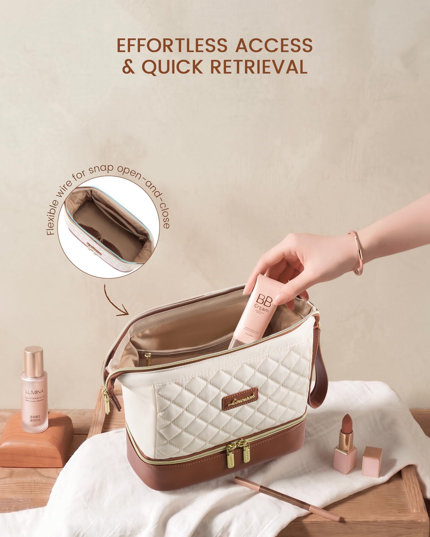 LOVEVOOK Travel Makeup Bag, Portable Double Layer Cosmetic Bag For Women