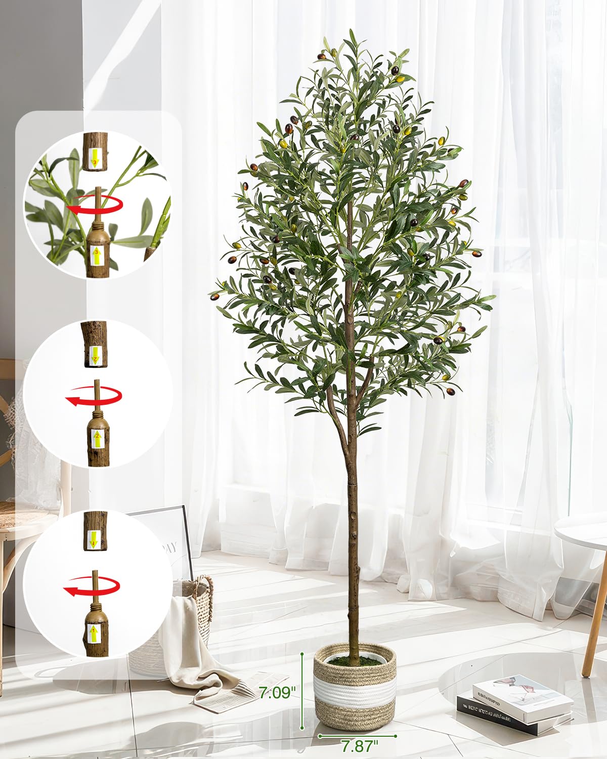 LuceAlberi 6FT Artificial Olive Tree Indoor Tall Faux with Planter&Basket