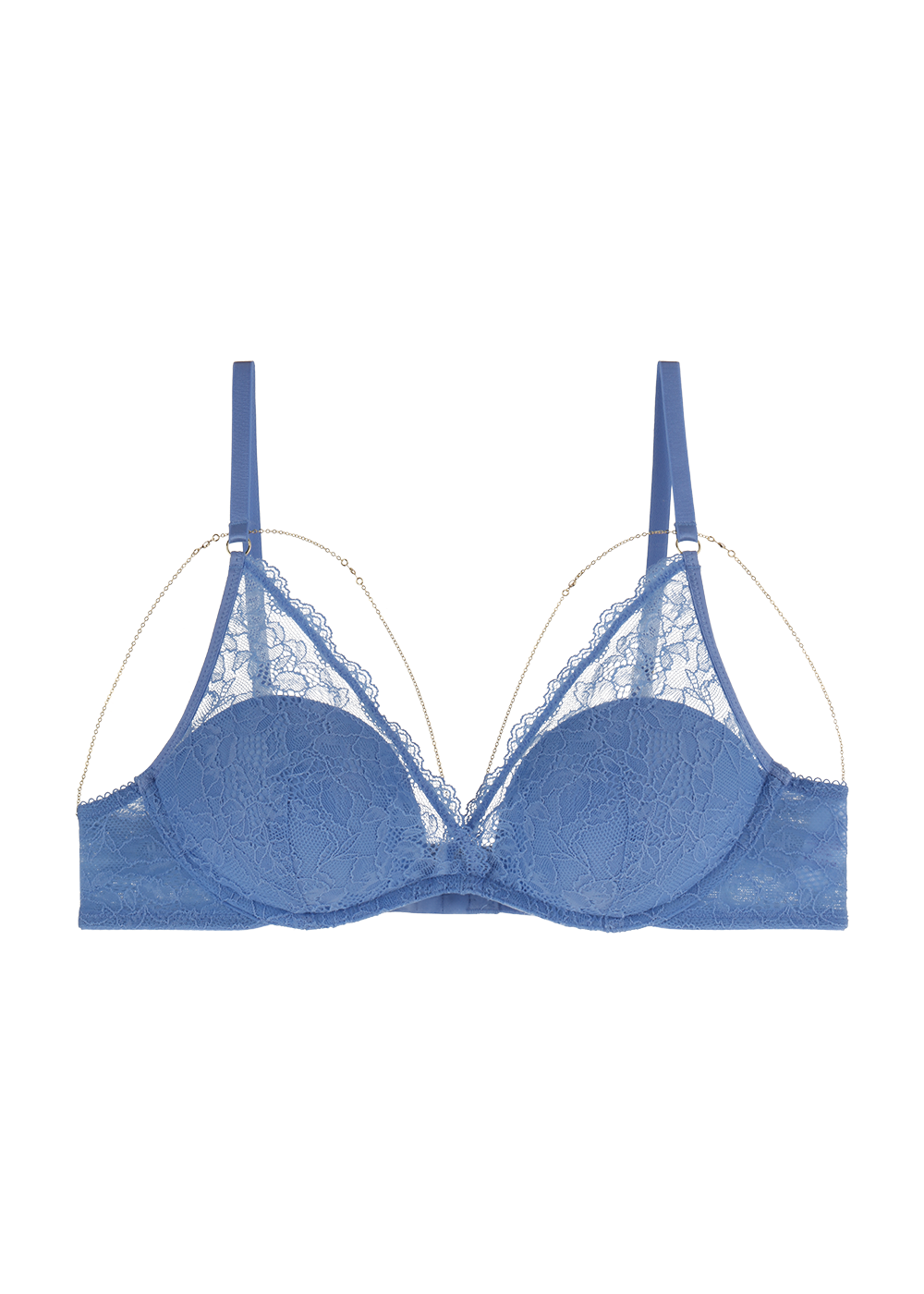 LYDIA Blue Recycled Lace Plunge Push-up Bra with Detachable Metal Chains