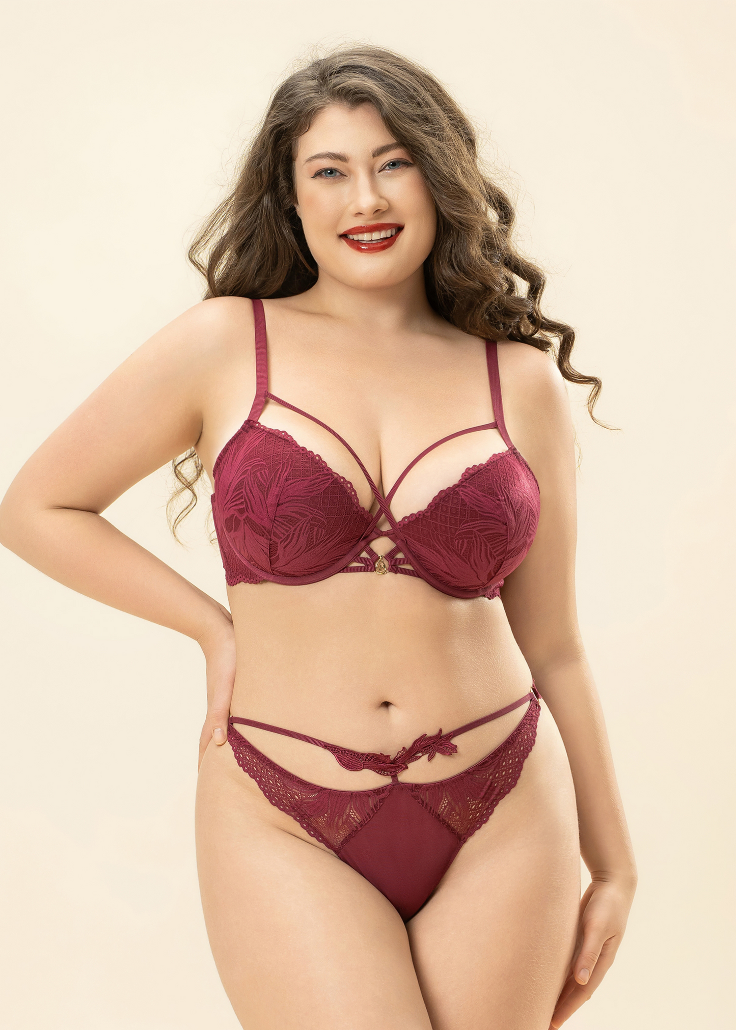 LYRA Red Lace Plus Bra & Panty Set