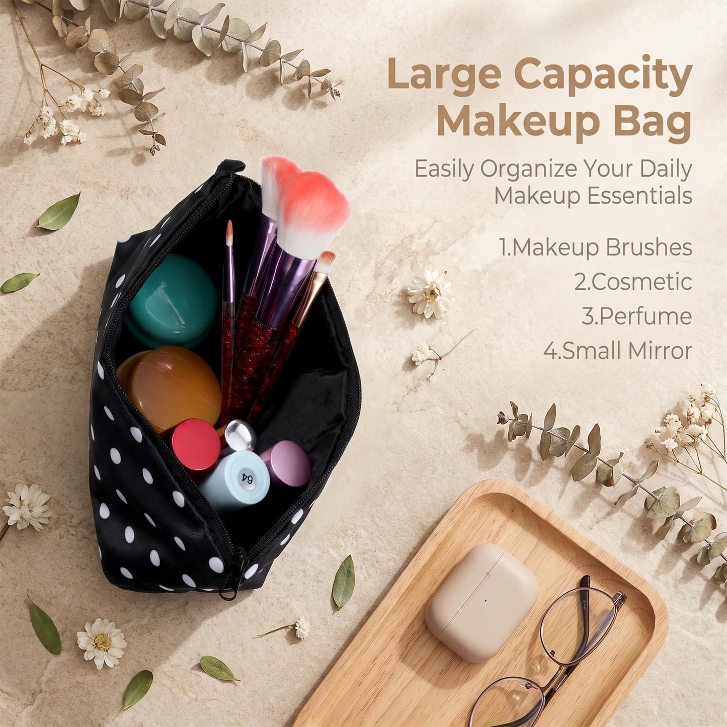 Mabor Polka Dot Makeup Bag for Women Lightweight Travel Cosmetic Pouch