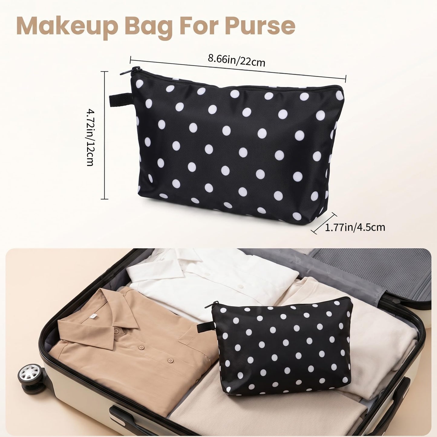 Mabor Polka Dot Makeup Bag for Women Lightweight Travel Cosmetic Pouch