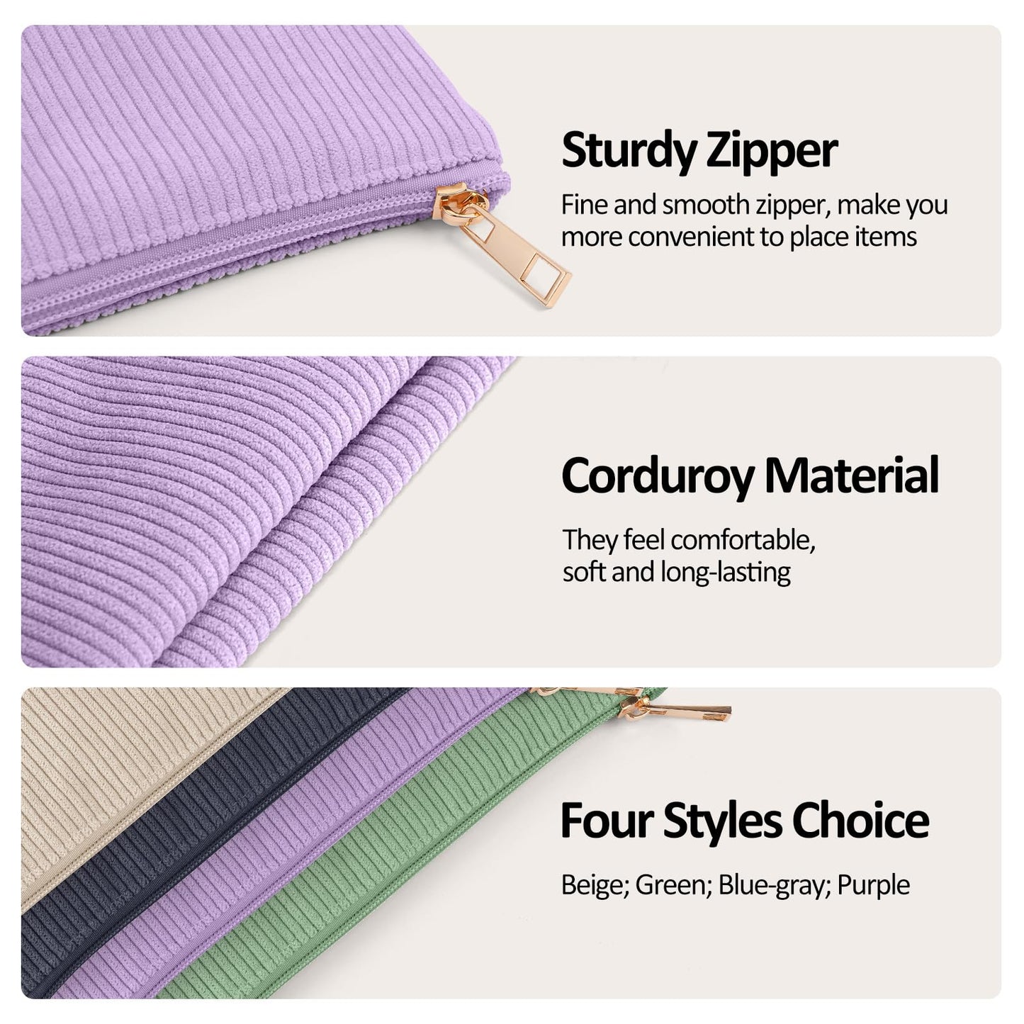 MAGEFY Small Makeup Bag for Purse Corduroy Makeup Bag with Inner Zipper Pockets Travel Cosmetic Bag for Women Preppy Stuff, Purple