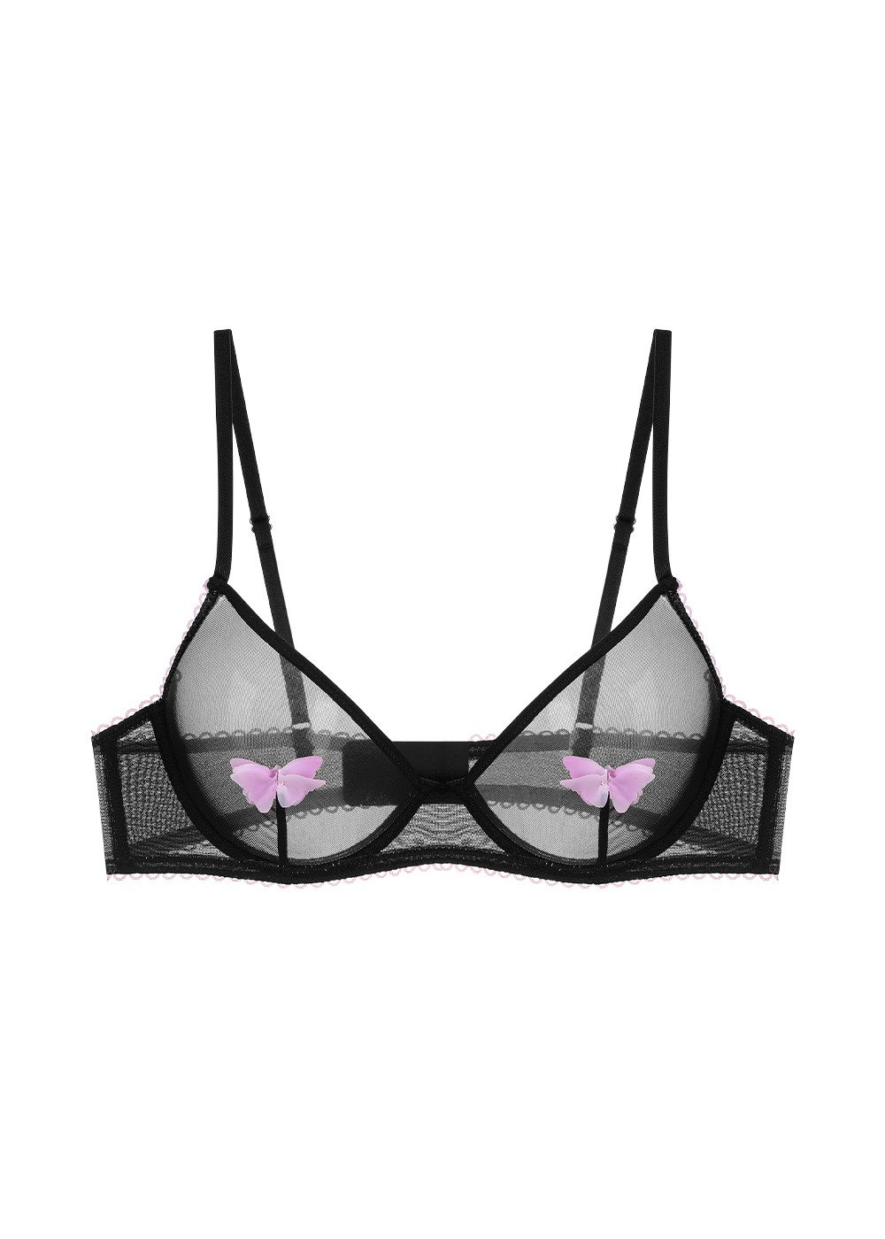 MAGNOLIA Black Mesh Unlined Underwired Demi Bra