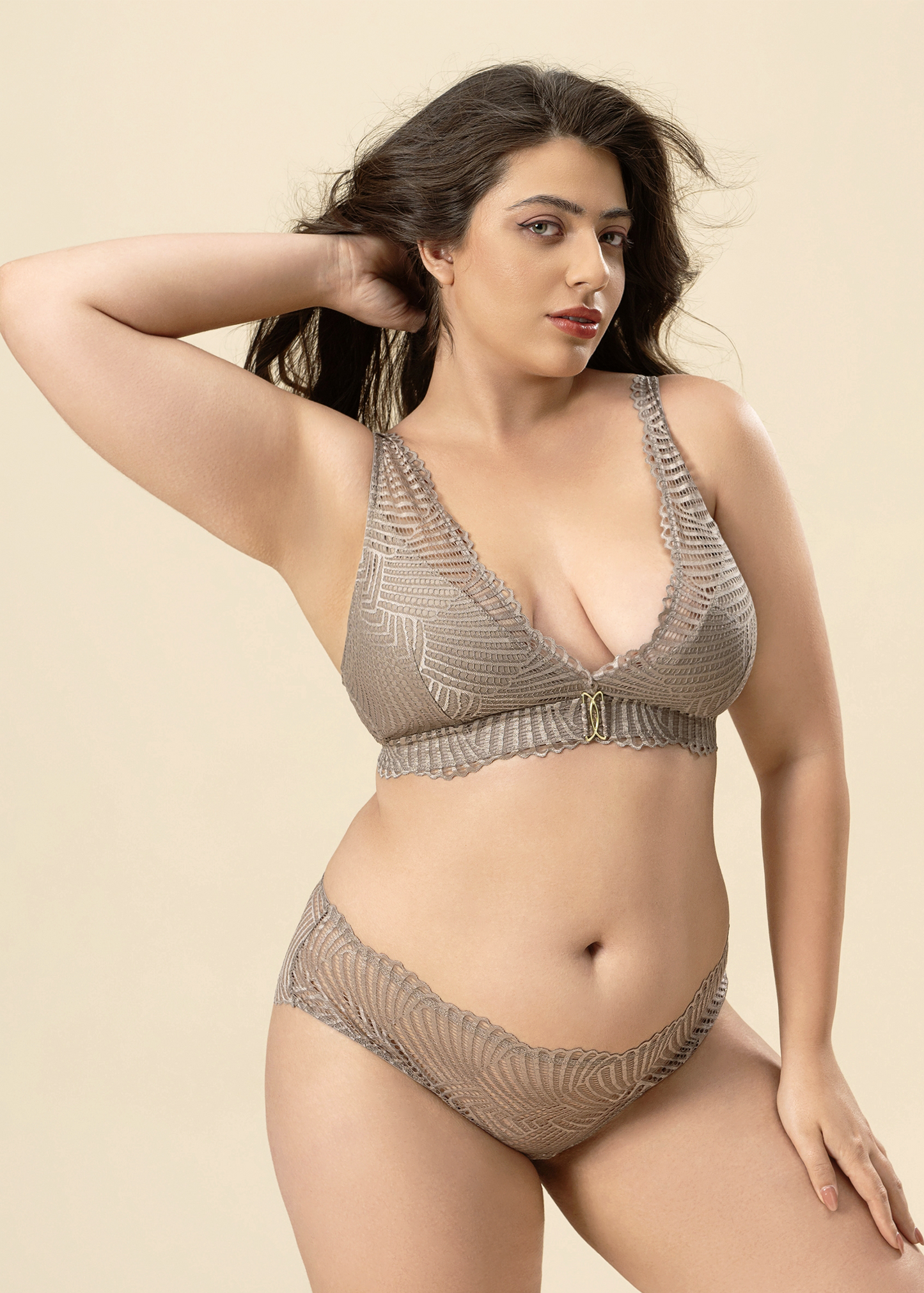 MANDY Plus Back-Closure Brown Lace Triangle Bralette