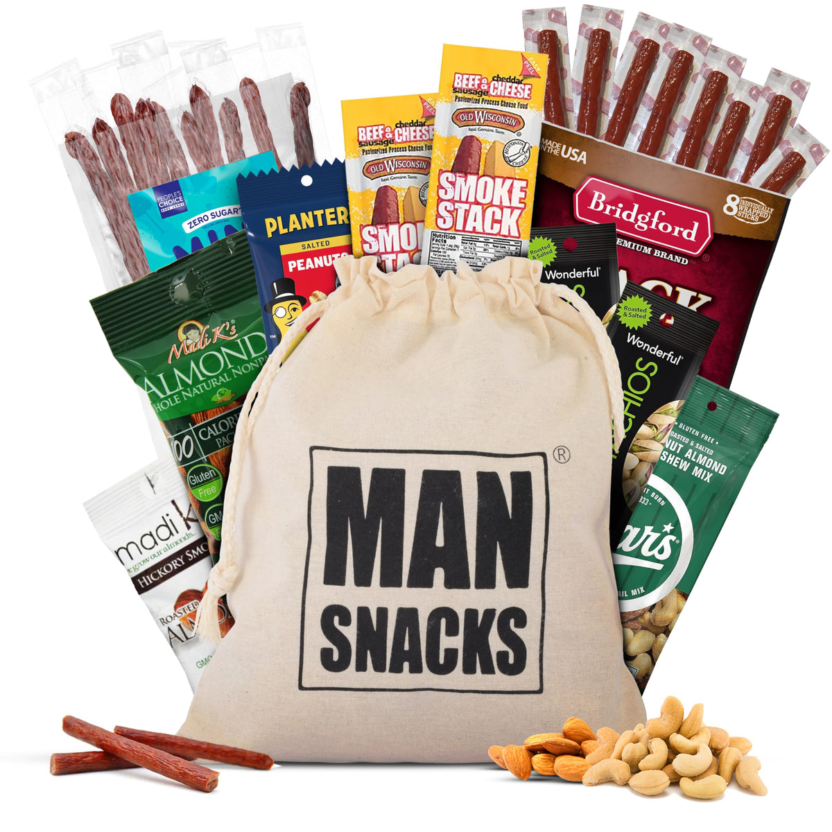 ManSnacks Deluxe Jerky & Nuts Gift Basket for Men – 28 Pieces