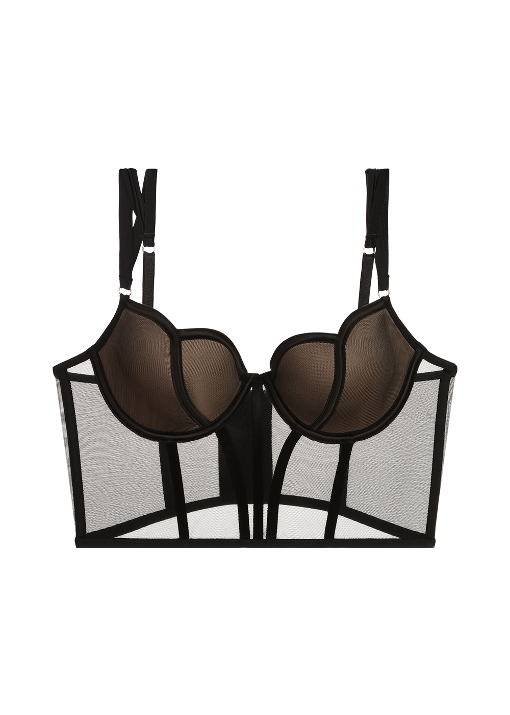 MARLENE Plus Underwired Black Mesh Demi Corset Long Bra