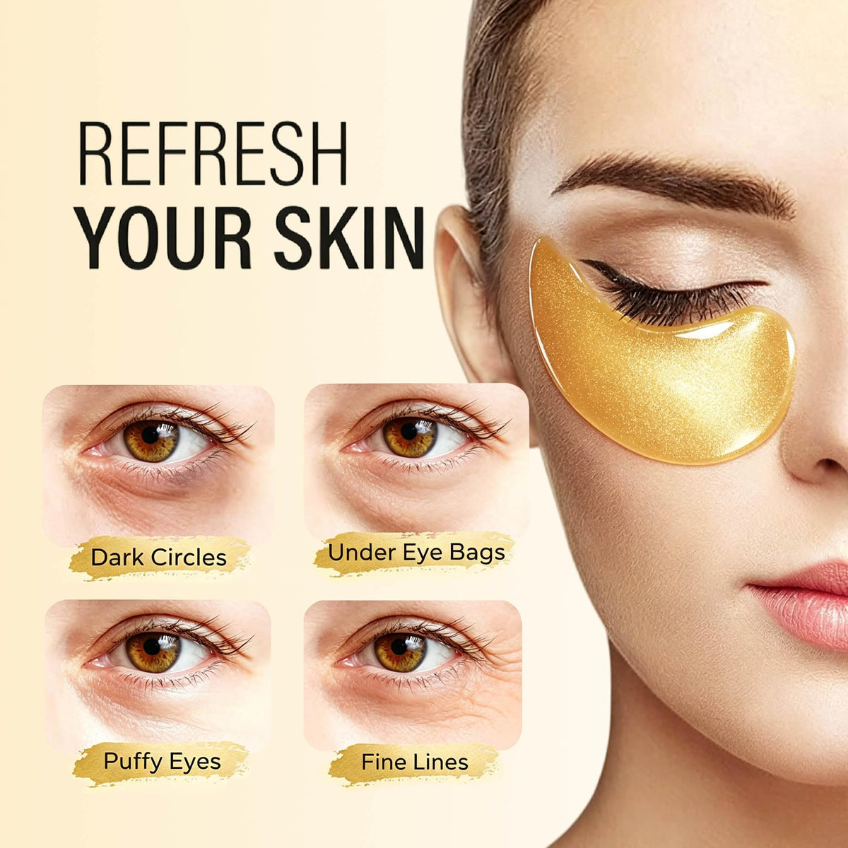 Maskiss 24k Gold Under Eye Patches (30 Pairs), Eye Mask, Collagen Skin Care Products, Eye Patches for Puffy Eyes, Eye Masks for Dark Circles and Puffiness.