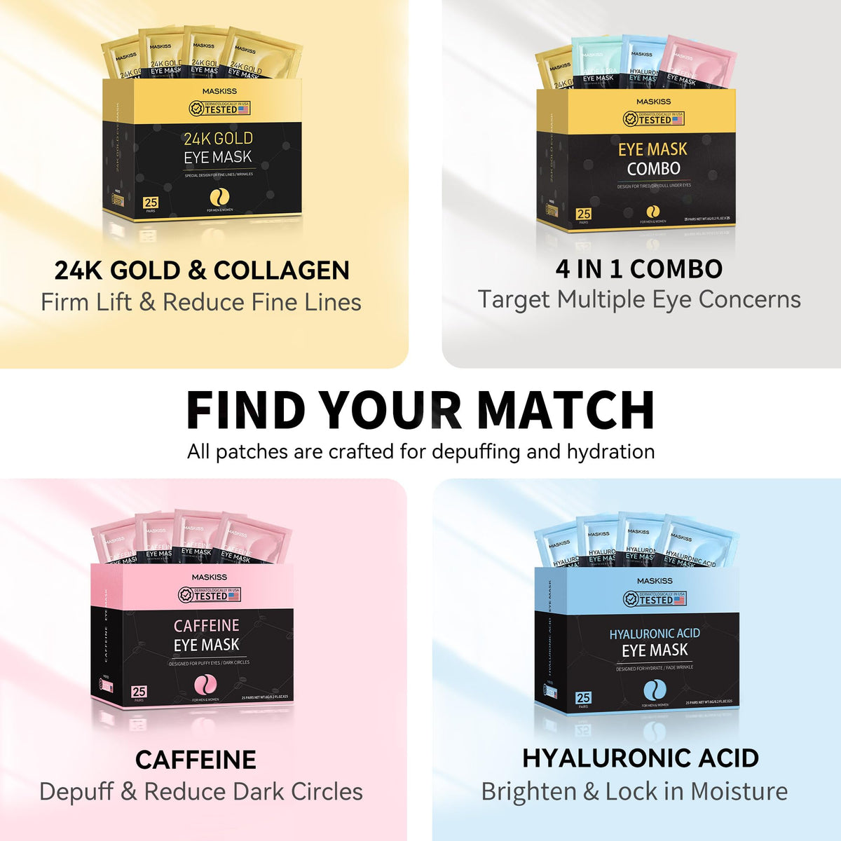 Maskiss 24k Gold Under Eye Patches (30 Pairs), Eye Mask, Collagen Skin Care Products, Eye Patches for Puffy Eyes, Eye Masks for Dark Circles and Puffiness.