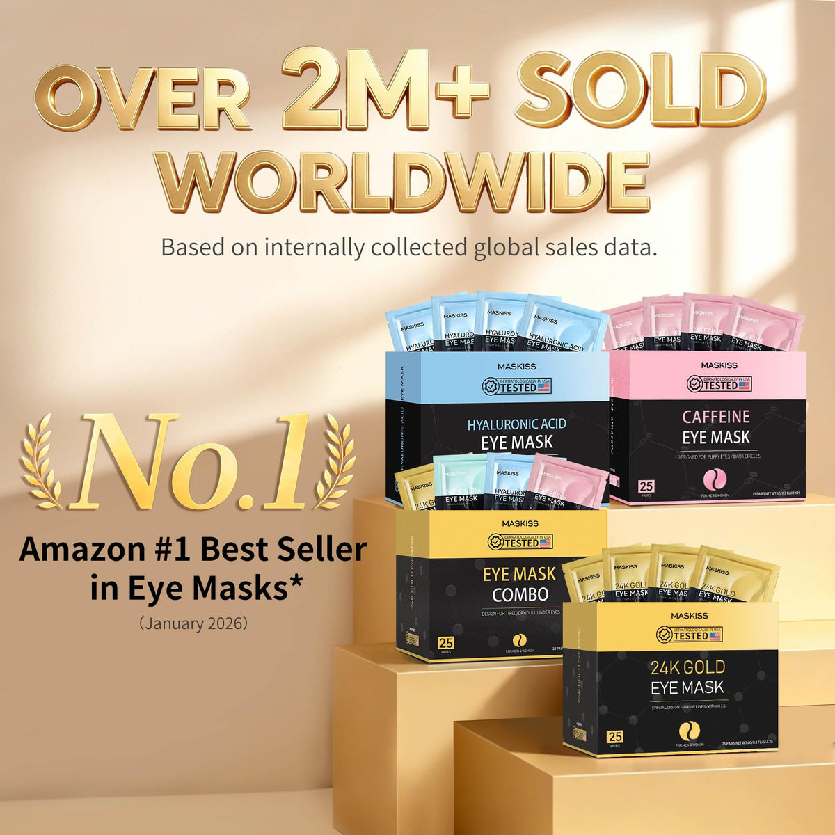 Maskiss 24k Gold Under Eye Patches (30 Pairs), Eye Mask, Collagen Skin Care Products, Eye Patches for Puffy Eyes, Eye Masks for Dark Circles and Puffiness.