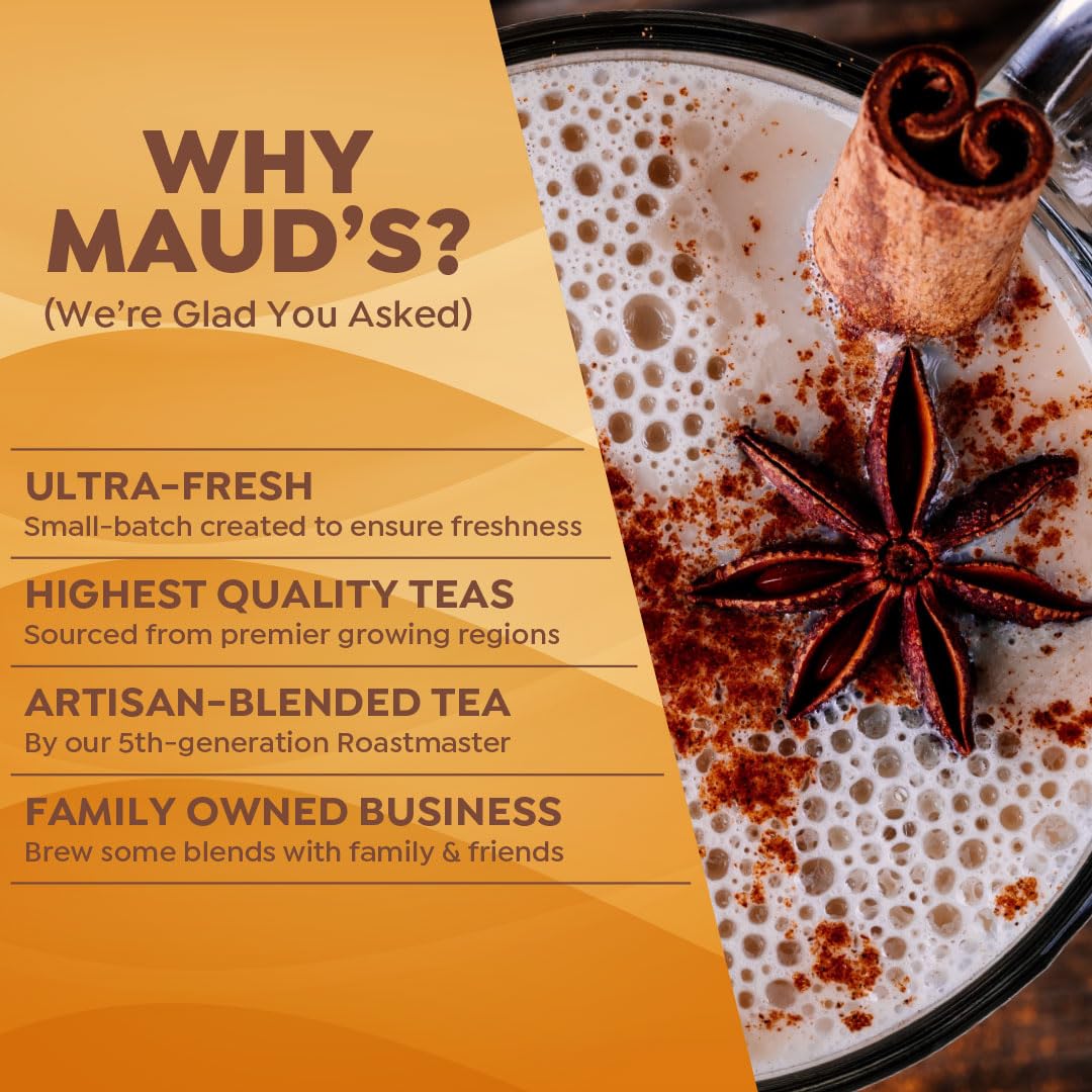 Maud's Chai Tea Latte Pods – 72 Ct, Keurig K-Cup Compatible, 100% Gourmet Blended Tea Leaves