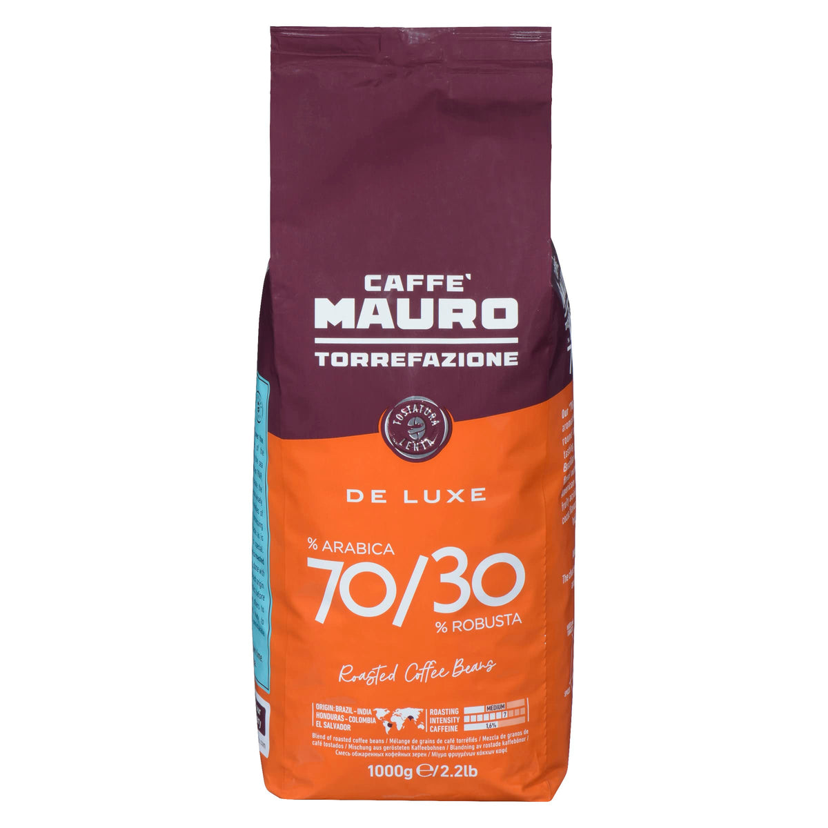 Caffè Mauro Mauro De Luxe – Italian Roasted Coffee Beans, 2.2 lb Bag (70% Arabica / 30% Robusta)