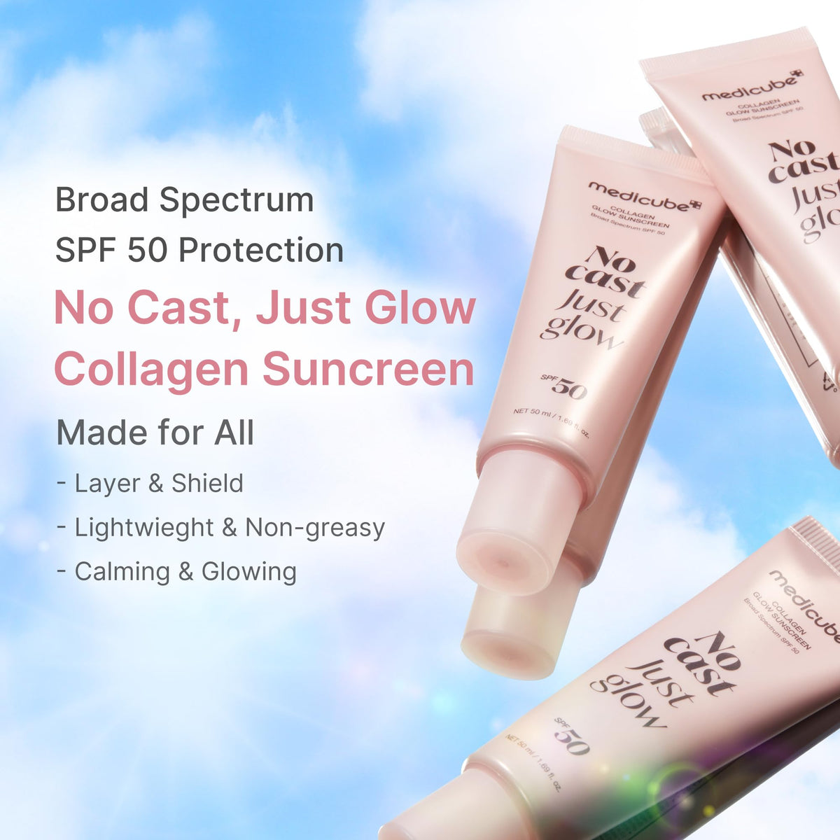 medicube Sunscreen No Cast Just Glow Collagen, SPF 50