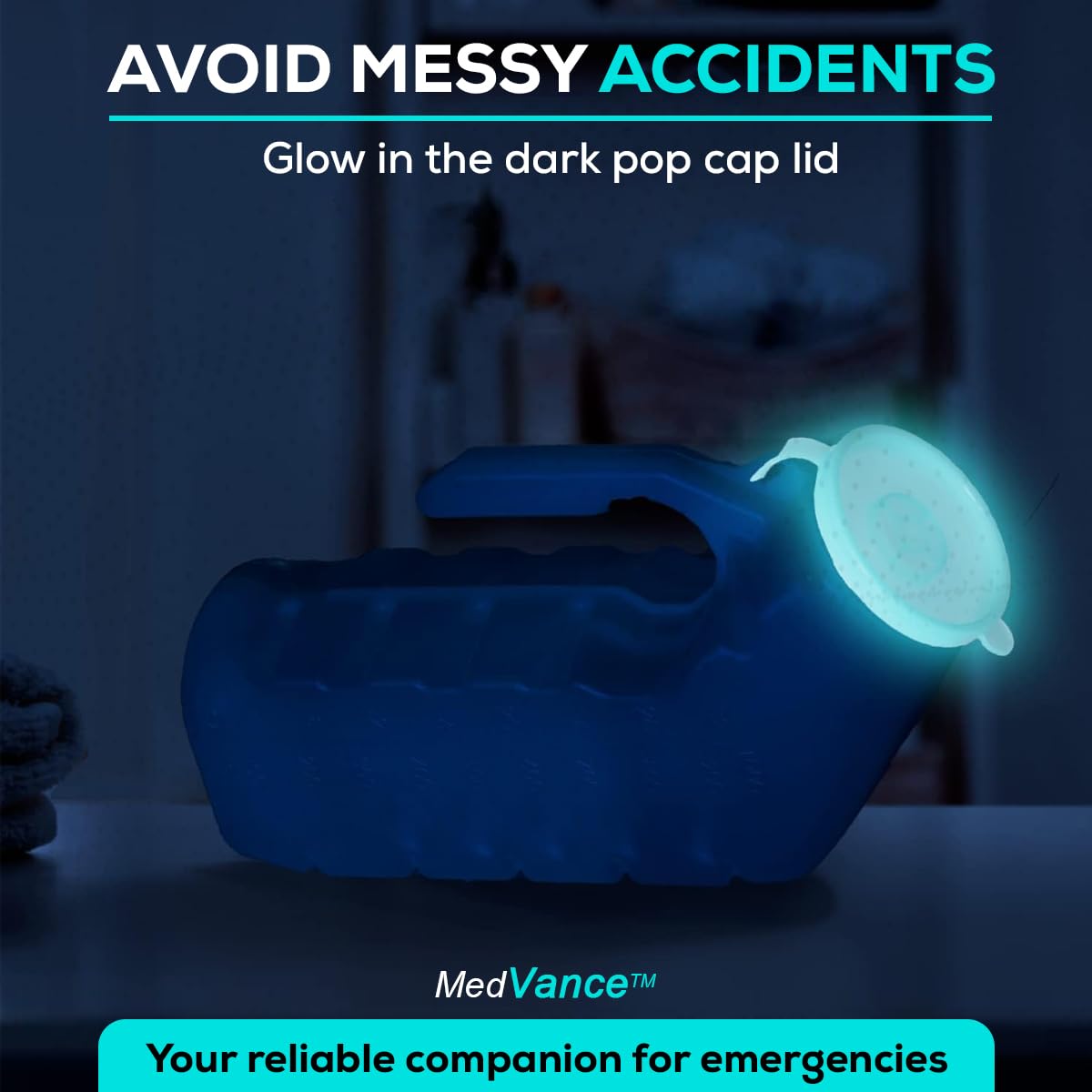 MedVance Urinals for Men 1000ml, Spill Proof Glow in the Dark Lid, 8 Pack