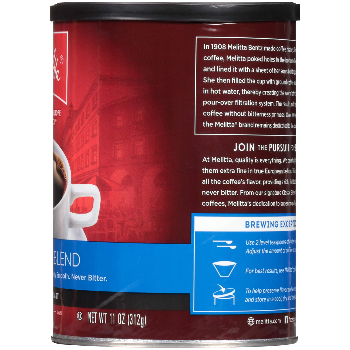 Melitta Classic Blend Coffee – Medium Roast, Extra Fine Ground, 11 oz Can (Pack of 6) 66 oz Total