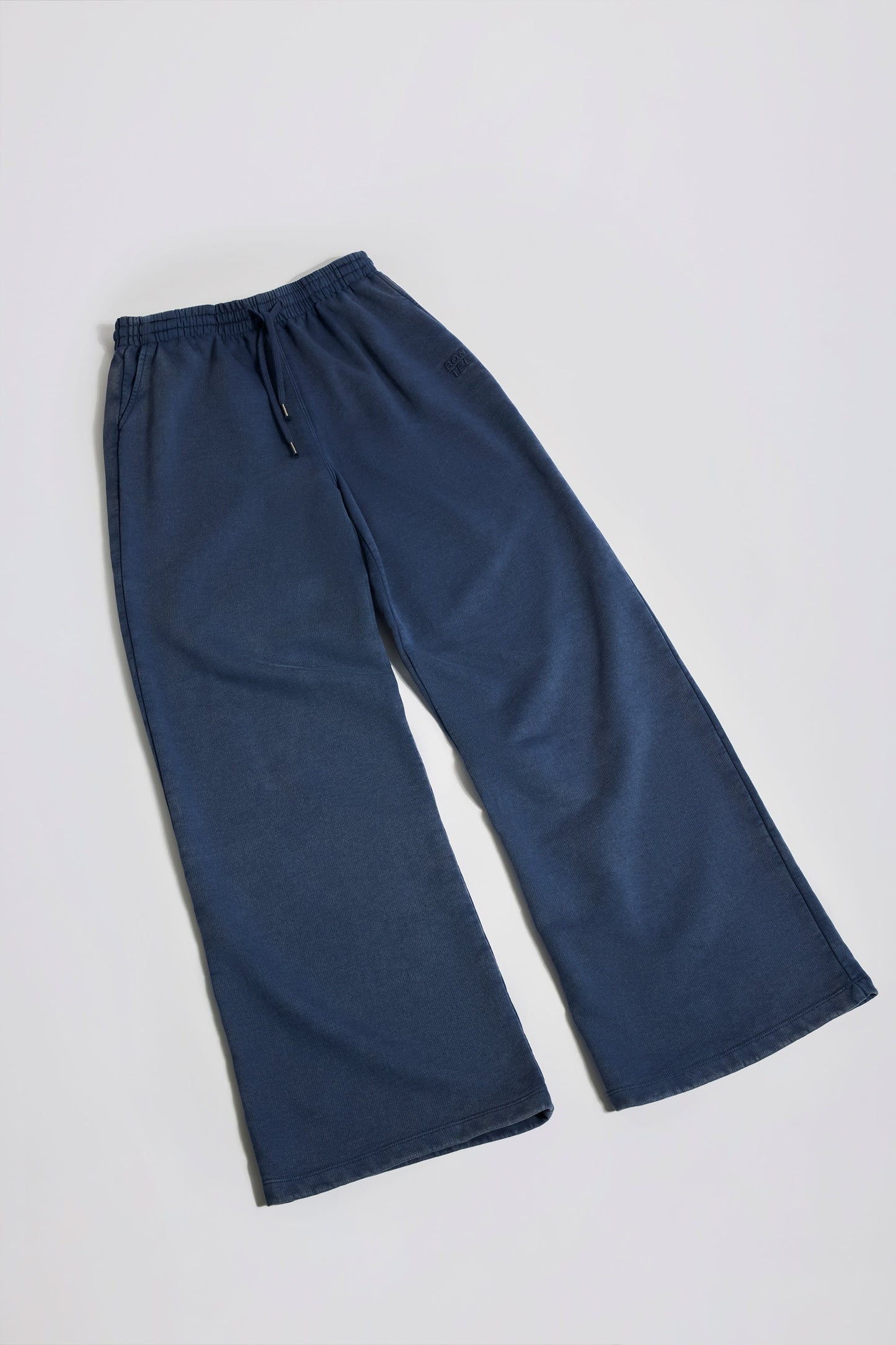 Cotton Jersey Acid Wash Mid-Rise Wide-Leg Joggers in Blue