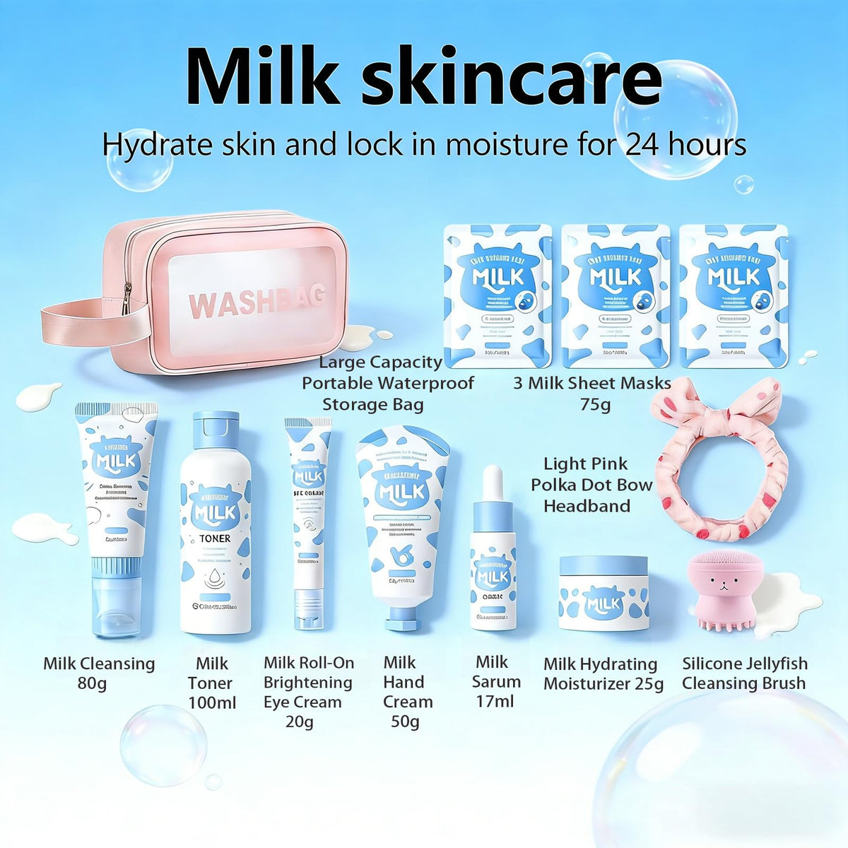 Milk Skin Care Set for Kids, 12 IN 1 Moisturizing & Gentle Milk Skincare for Girls 10-12, Skin Care Set For Kids Girl Ages 8-12 Birthday Gifts, Face Care Kit, Skin Care for Teens, Korean Skin Care