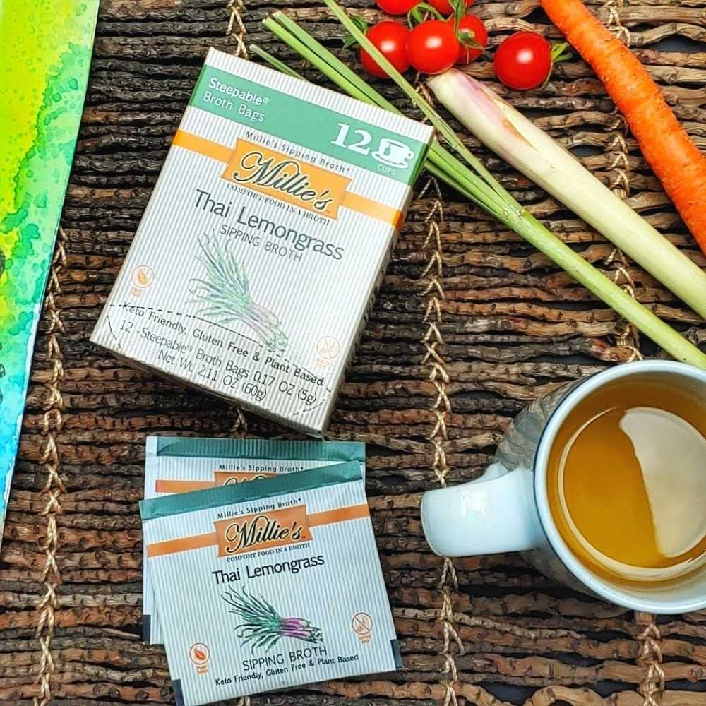 Millie's Thai Lemongrass Sipping Broth – 72 Bags, Vegan, Keto, Gluten Free | 6-Pack Gift Box