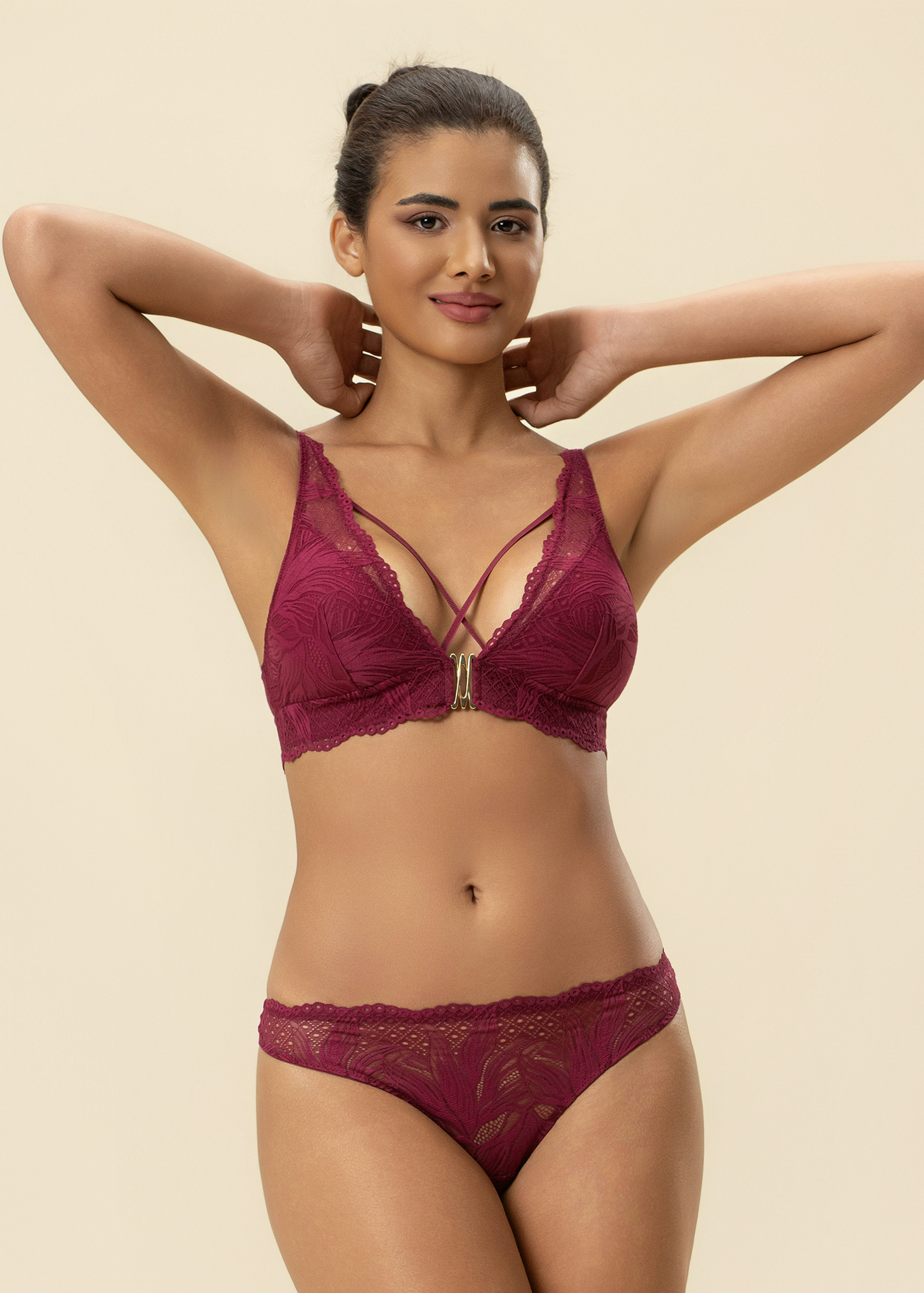 MIRA Red Floral Lace Bra & Plus Panty Set