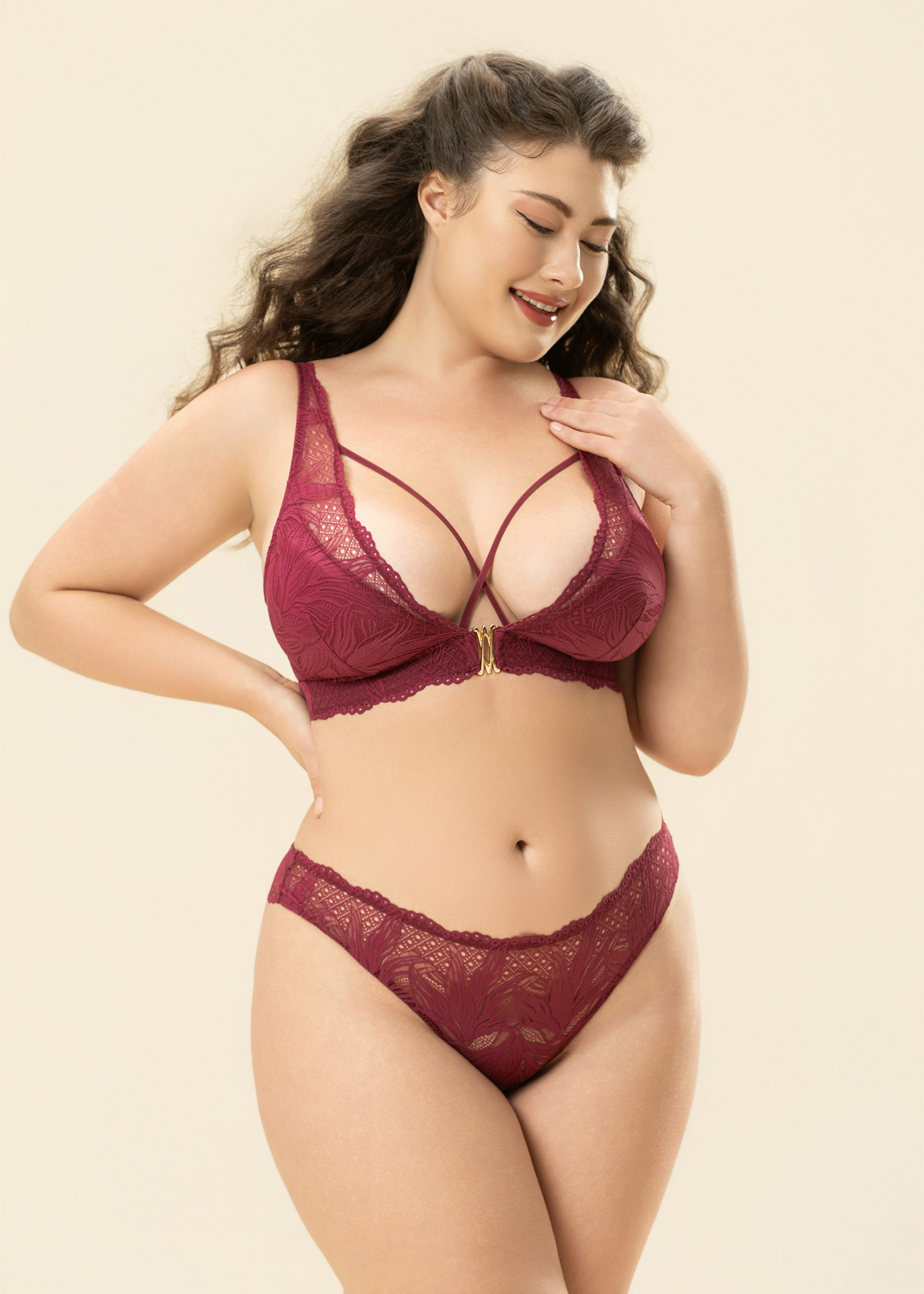 MIRA Plus Red Floral Lace Lingerie Set