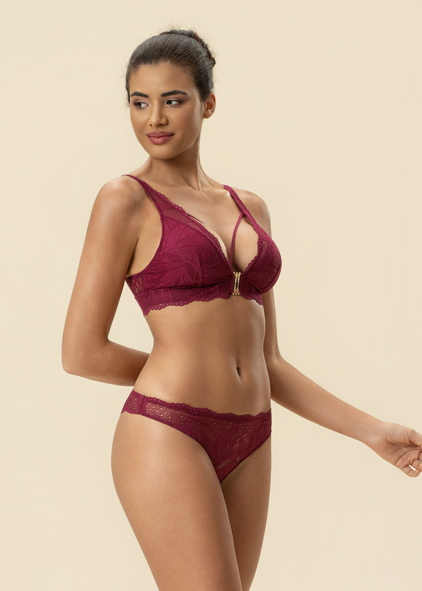 MIRA Red Floral Lace Bra & Plus Panty Set