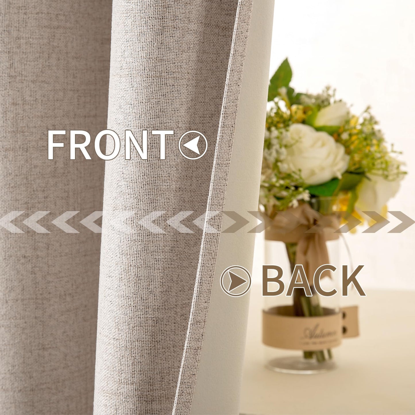 MIULEE 100% Blackout Linen Curtains for Bedroom 52x84 Inches Natural Beige