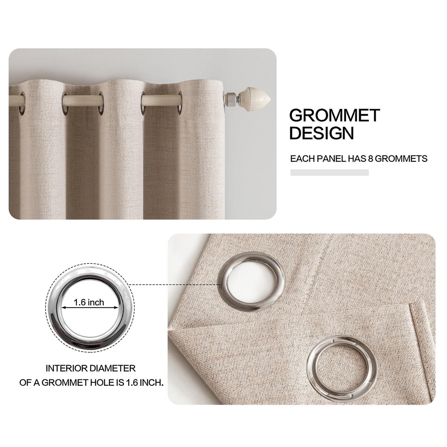 MIULEE 100% Blackout Linen Curtains for Bedroom 52x84 Inches Natural Beige