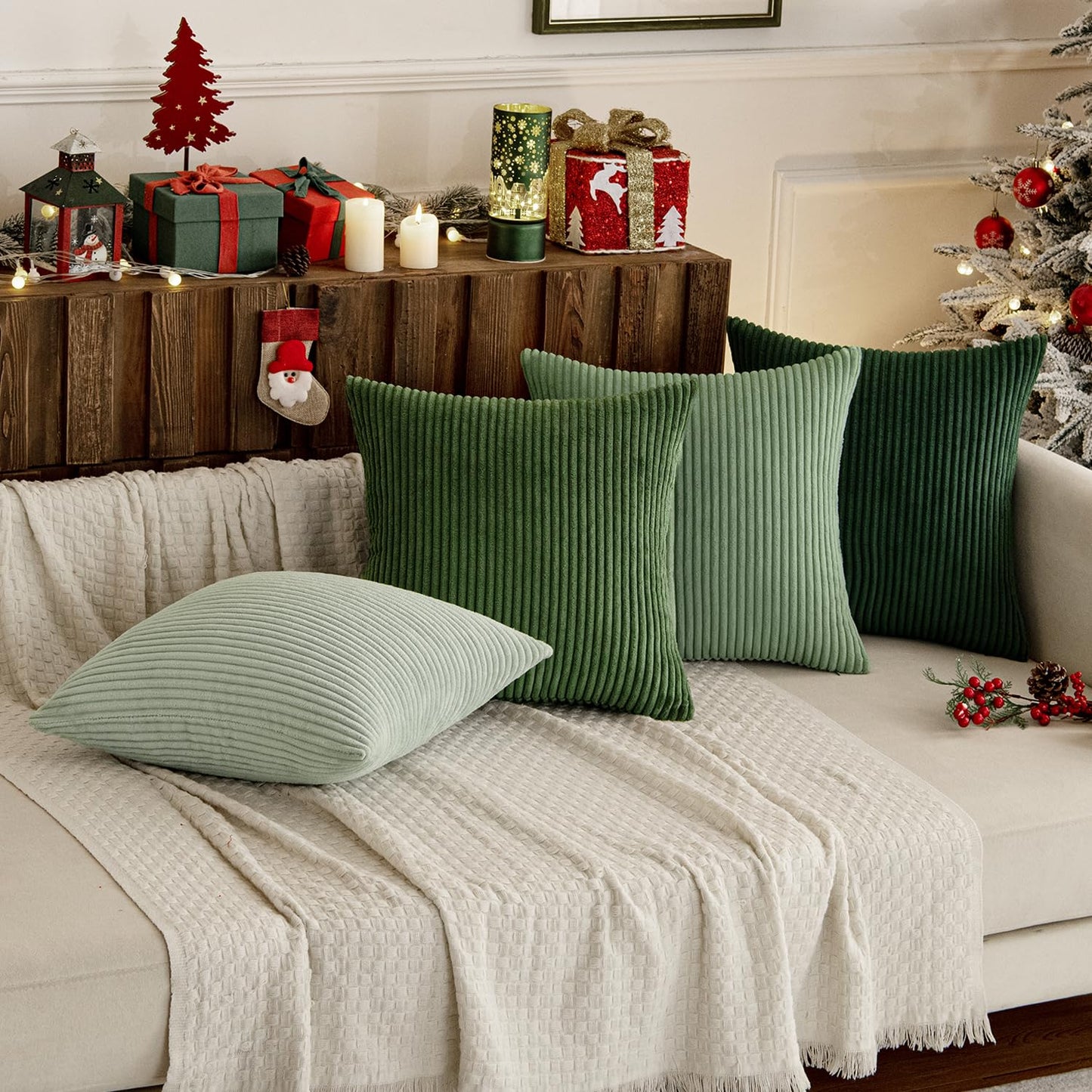 MIULEE Soft Corduroy Decorative Throw Pillow Covers Forest Green 18x18