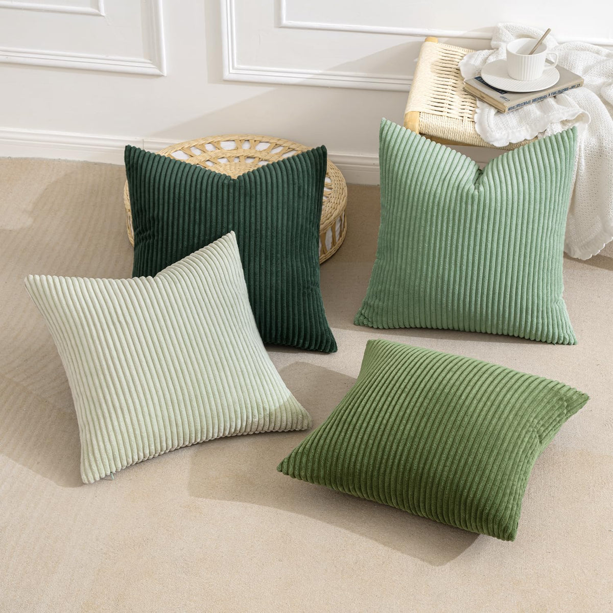 MIULEE Soft Corduroy Decorative Throw Pillow Covers Forest Green 18x18