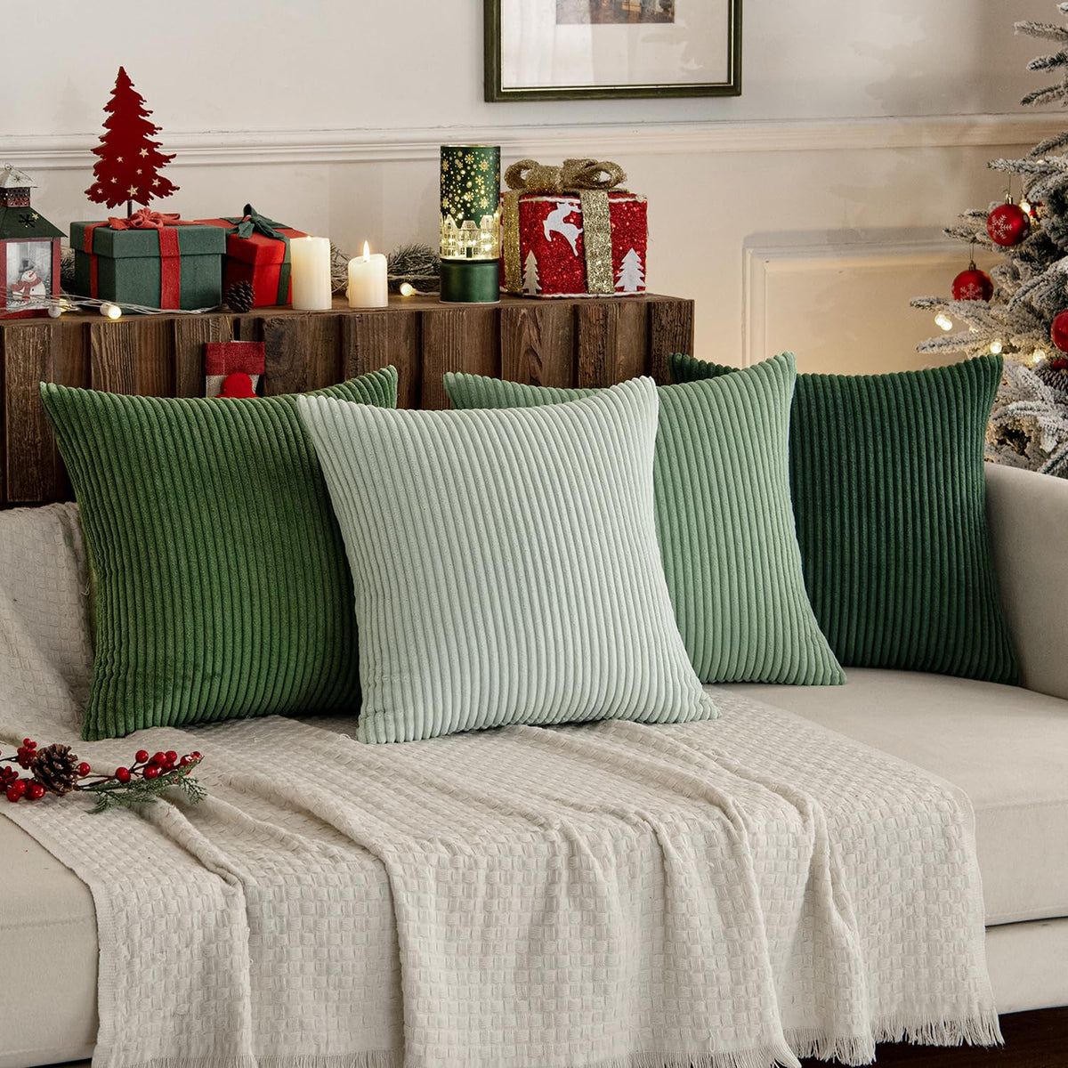MIULEE Soft Corduroy Decorative Throw Pillow Covers Forest Green 18x18
