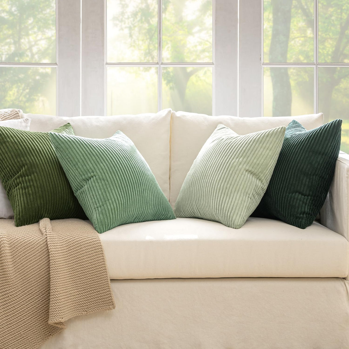 MIULEE Soft Corduroy Decorative Throw Pillow Covers Forest Green 18x18