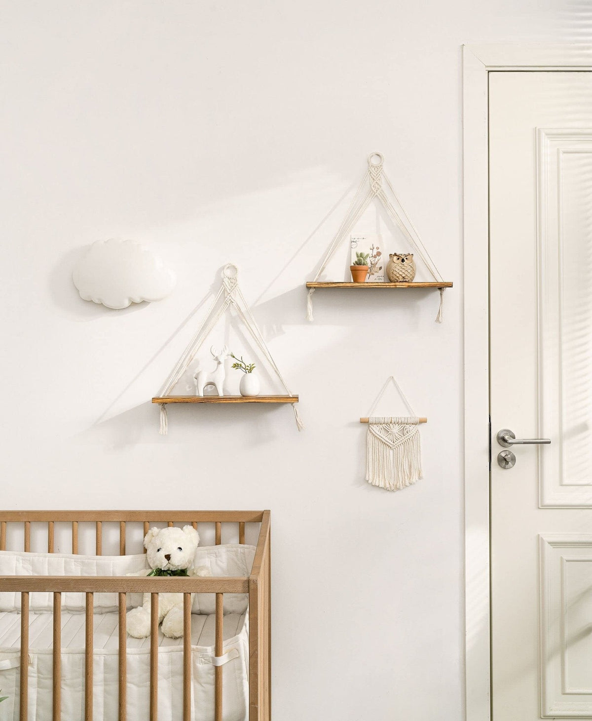Mkono Macrame Hanging Shelves Boho Wall Decor Set of 2 Floating Wood Shelf