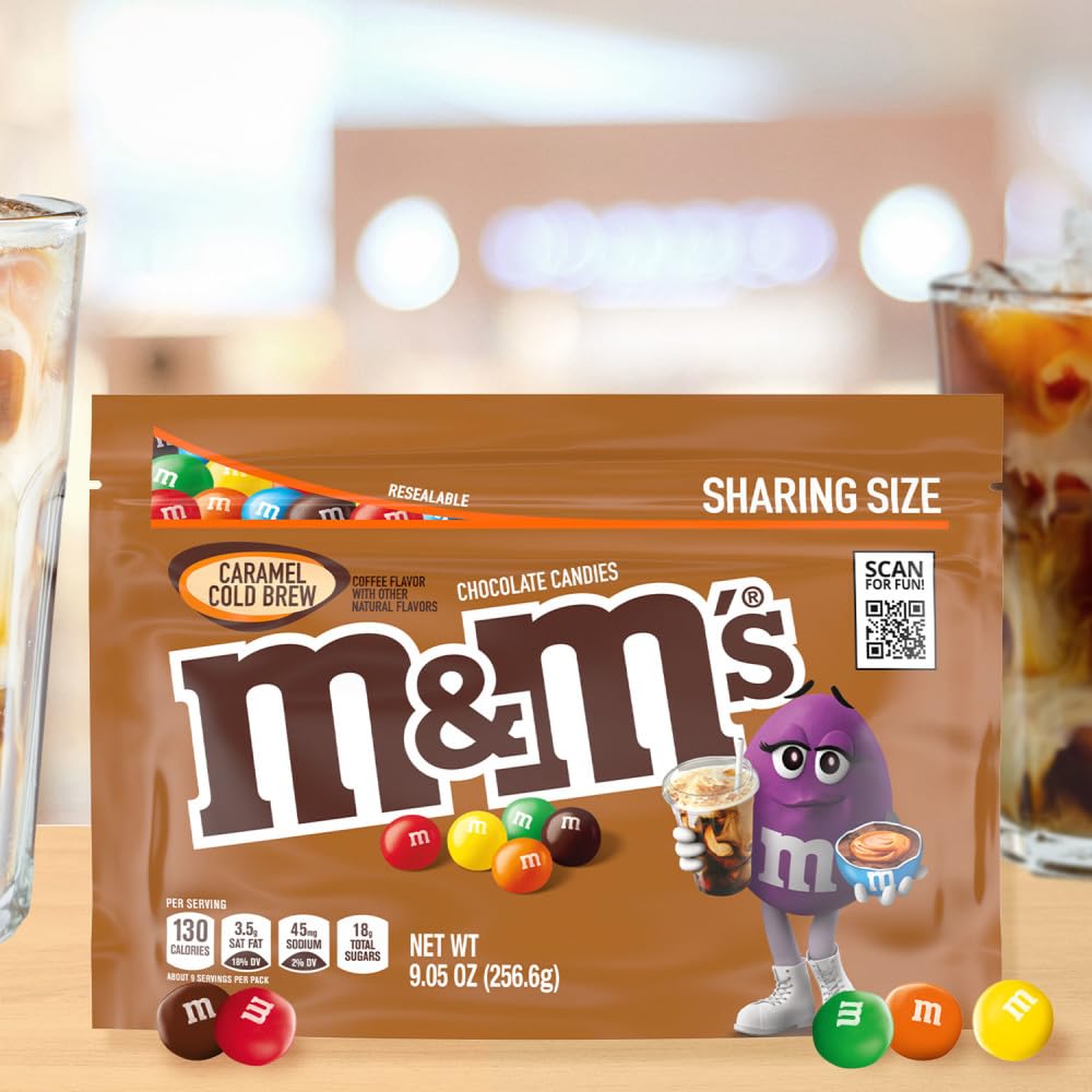 M&M'S Caramel Cold Brew Chocolate Candy – Sharing Size, 9.05 oz Bags (Pack of 8)