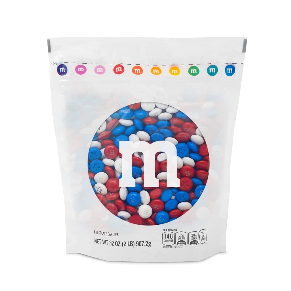 M&M'S WORLD Red, White & Royal Blue Milk Chocolate Candy – 2lb Bulk, Resealable Bag