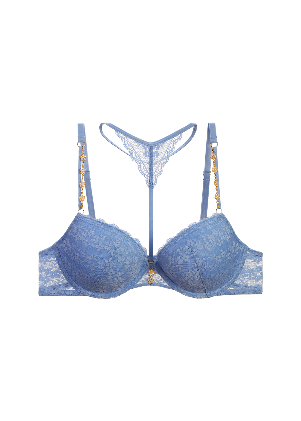 MOLLY Plus Underwired Blue Floral Lace Demi Bra with Detachable Neck Holder