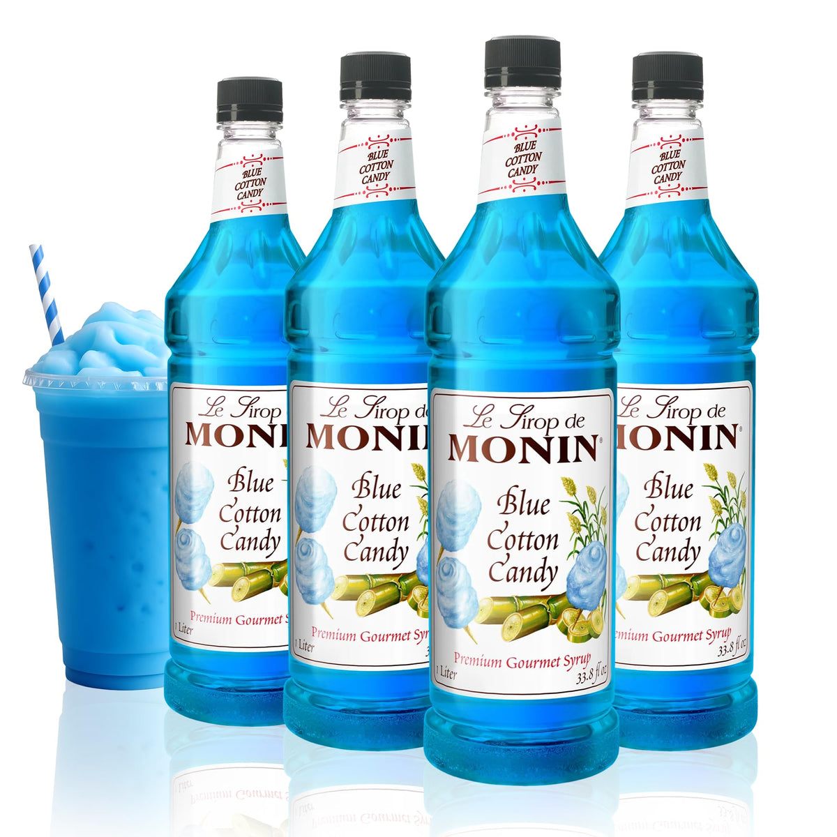 Monin Blue Cotton Candy Syrup – 33.8 fl oz (Pack of 4) | Gluten Free, Kosher, No HFCS