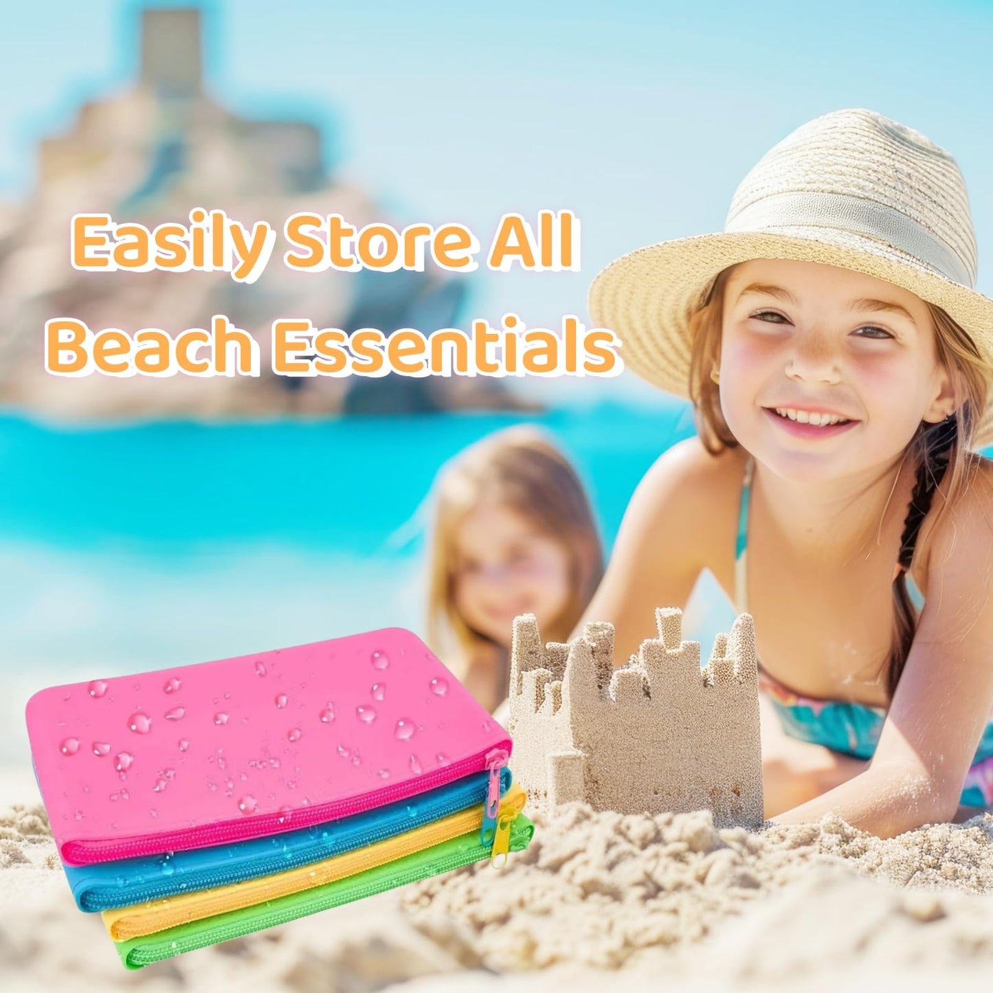 monolane 4 Pieces Silicone Makeup Toiletries Pouches, Silicone Stationary Holder, Waterproof Cosmetic Zipper Pouch, Digital Electronics Storage Bag, Beach Essential Travel Pouch (Rainbow)