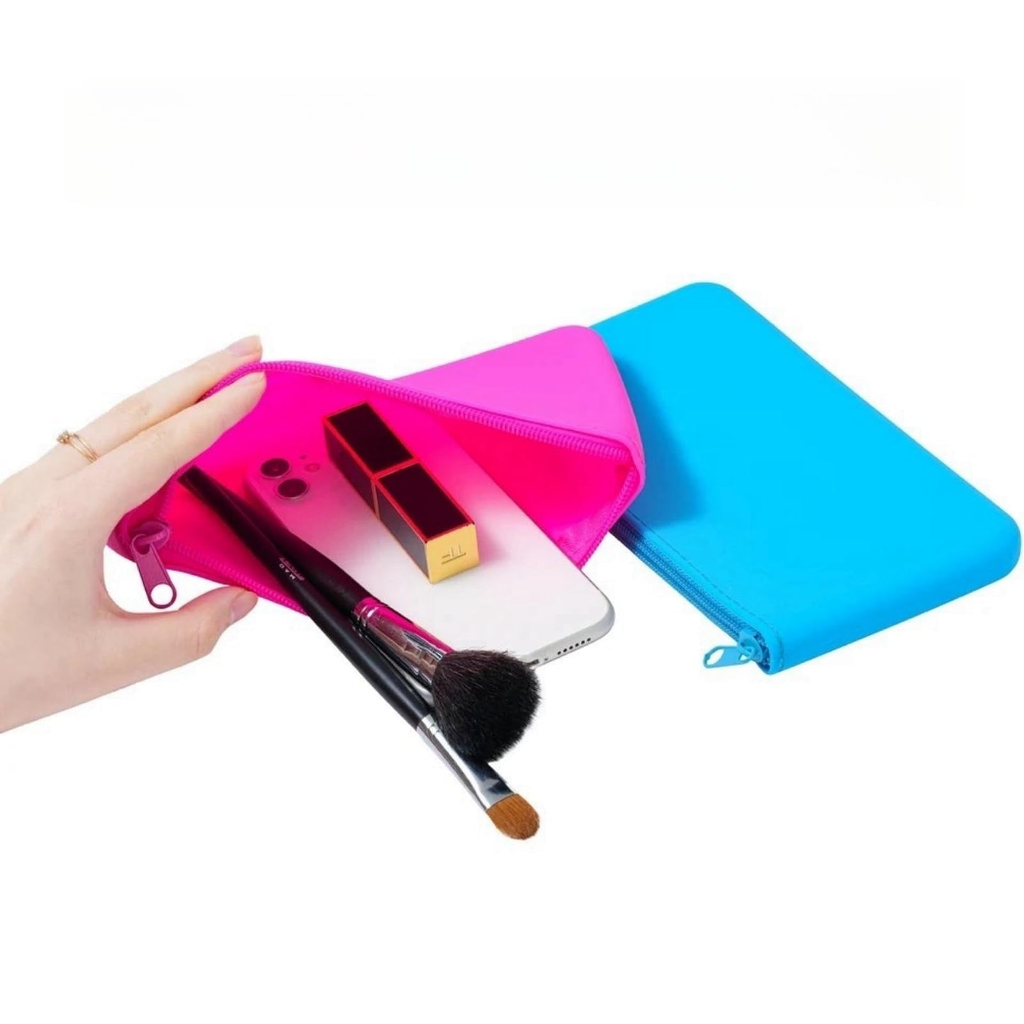 monolane 4 Pieces Silicone Makeup Toiletries Pouches, Silicone Stationary Holder, Waterproof Cosmetic Zipper Pouch, Digital Electronics Storage Bag, Beach Essential Travel Pouch (Rainbow)