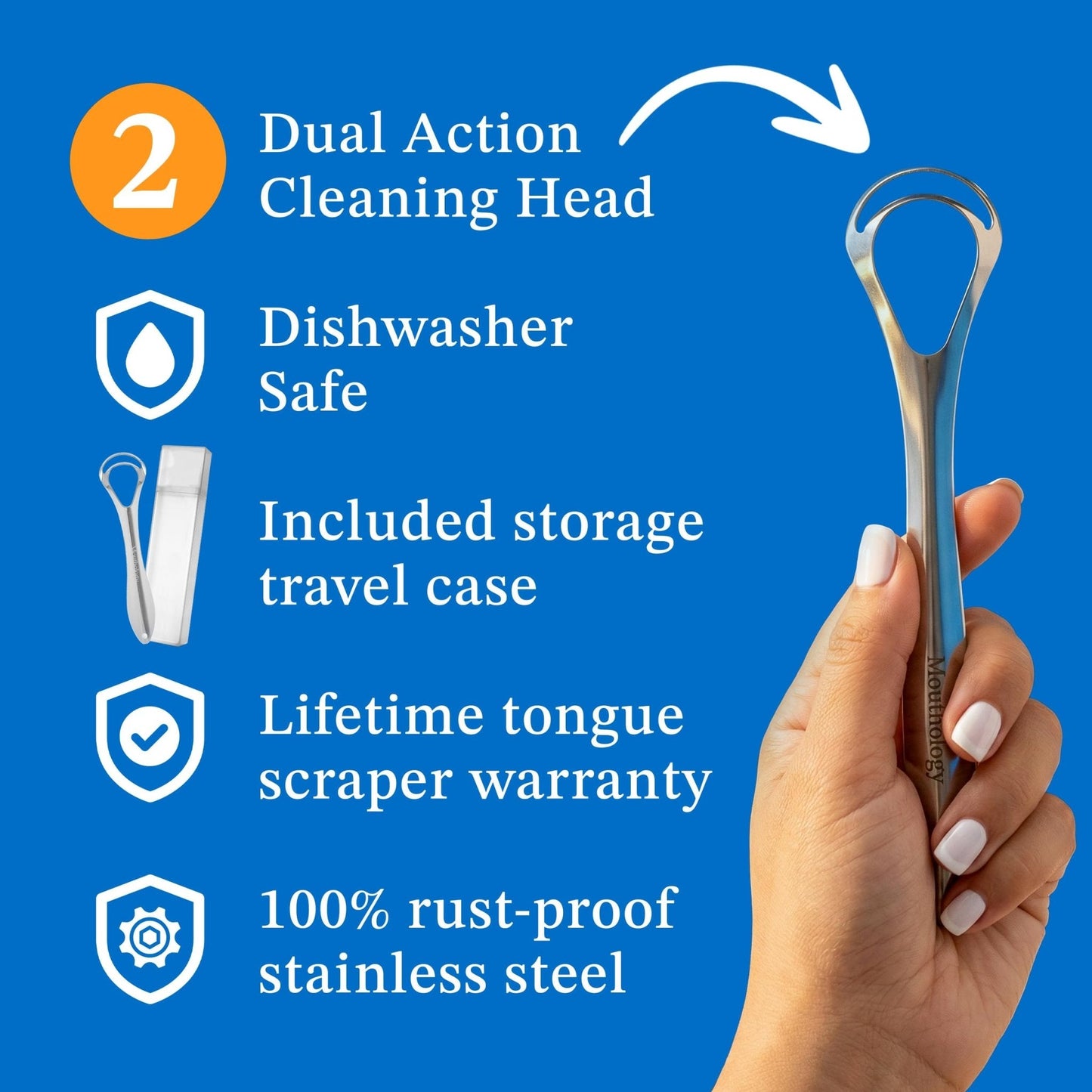 Mouthology Tongue Scraper for Adults (2 Pack), Reduce Bad Breath, Metal Tongue Scraper, Tongue Cleaner, Tongue Scraper, Stainless Steel Tongue Scraper, Tongue Cleaner for Adults, Tongue Scrubber