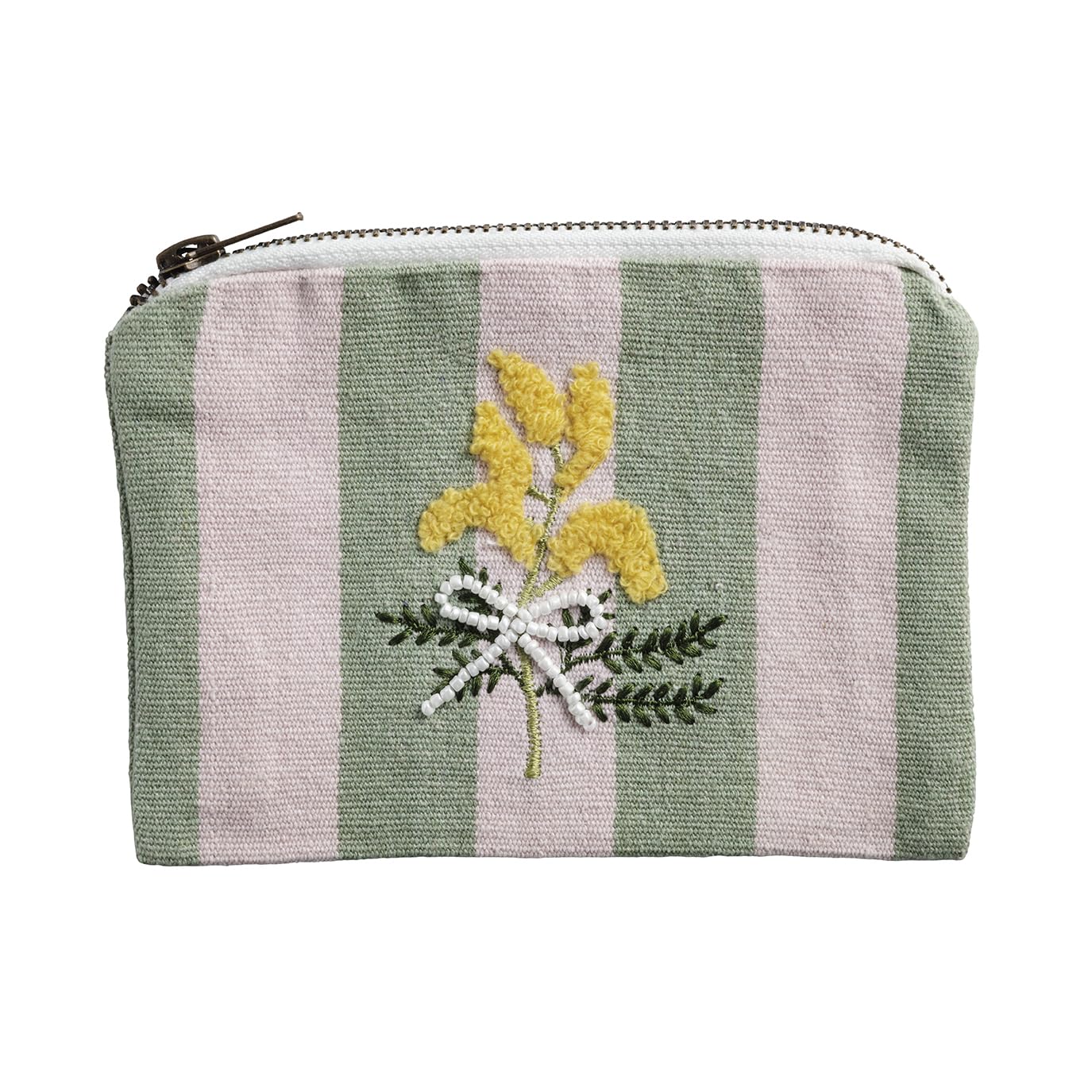 Mud Pie Pink Stripe Bead Embroidered Pouch