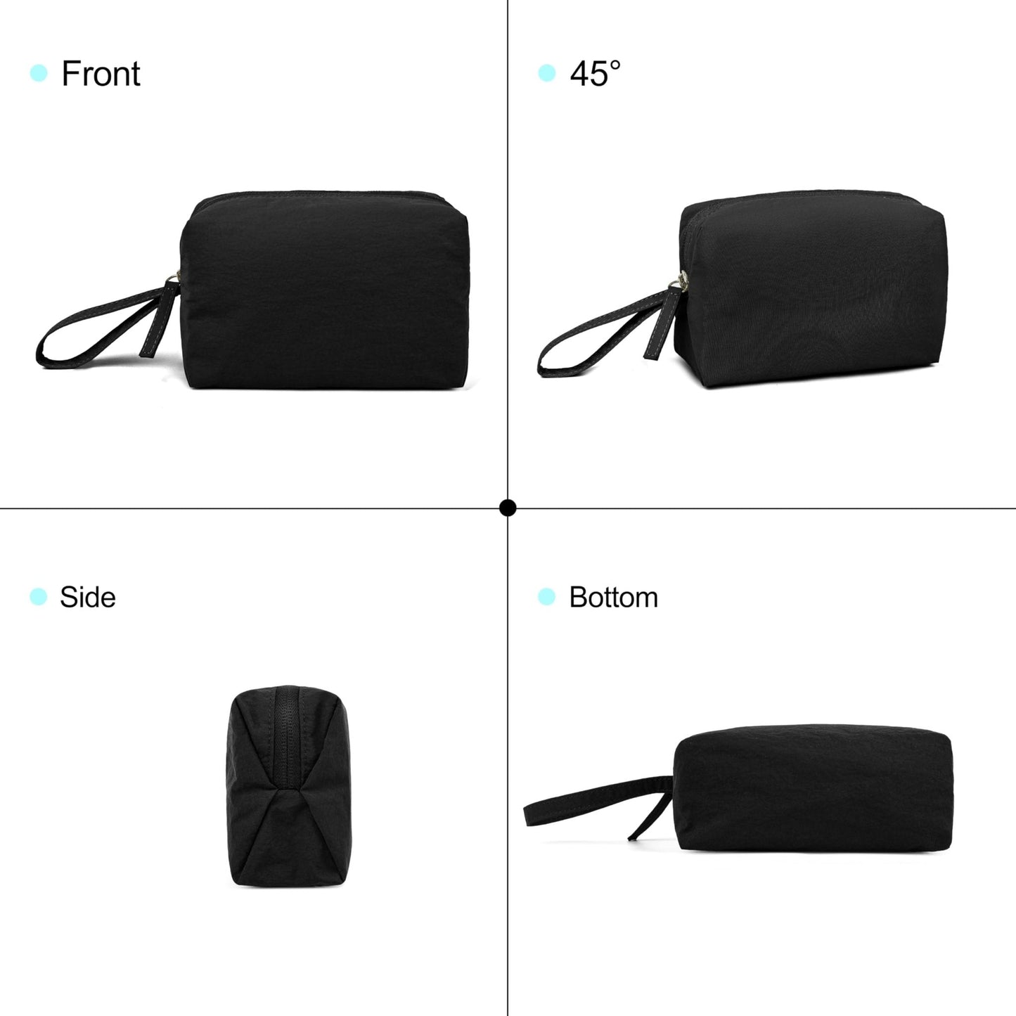 MUHUASHI Mini Cosmetic Bag, Daily Waterproof Makeup Purse and Toiletry Organizer Case, Foldable Lightweight Clutch Pouch Bag (1-Black)