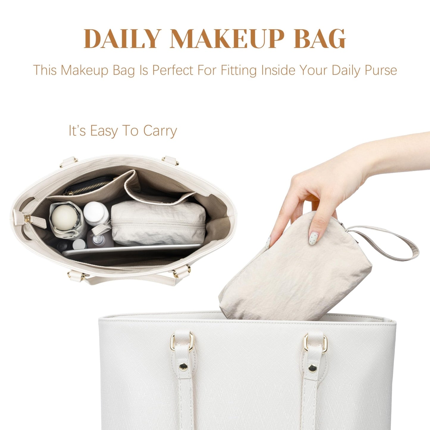 MUHUASHI Mini Cosmetic Bag, Daily Waterproof Makeup Purse and Toiletry Organizer Case, Foldable Lightweight Clutch Pouch Bag (1-Black)