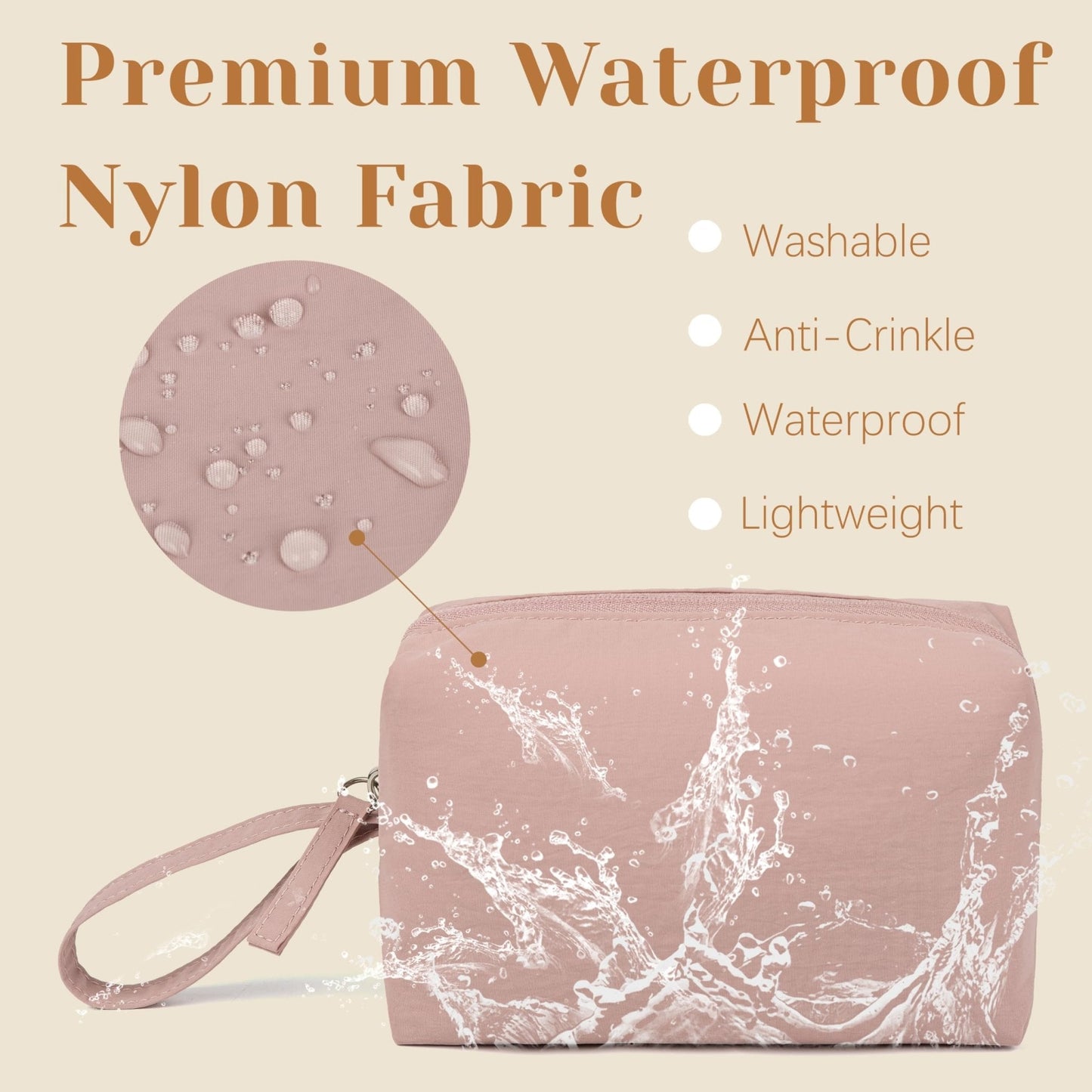 MUHUASHI Mini Cosmetic Bag, Daily Waterproof Makeup Purse and Toiletry Organizer Case, Foldable Lightweight Clutch Pouch Bag (7-Dark Pink)
