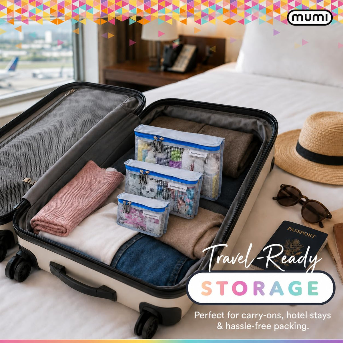 MUMI Travel Toiletry Bag Set of 3 - Clear TSA Approved, Aqua