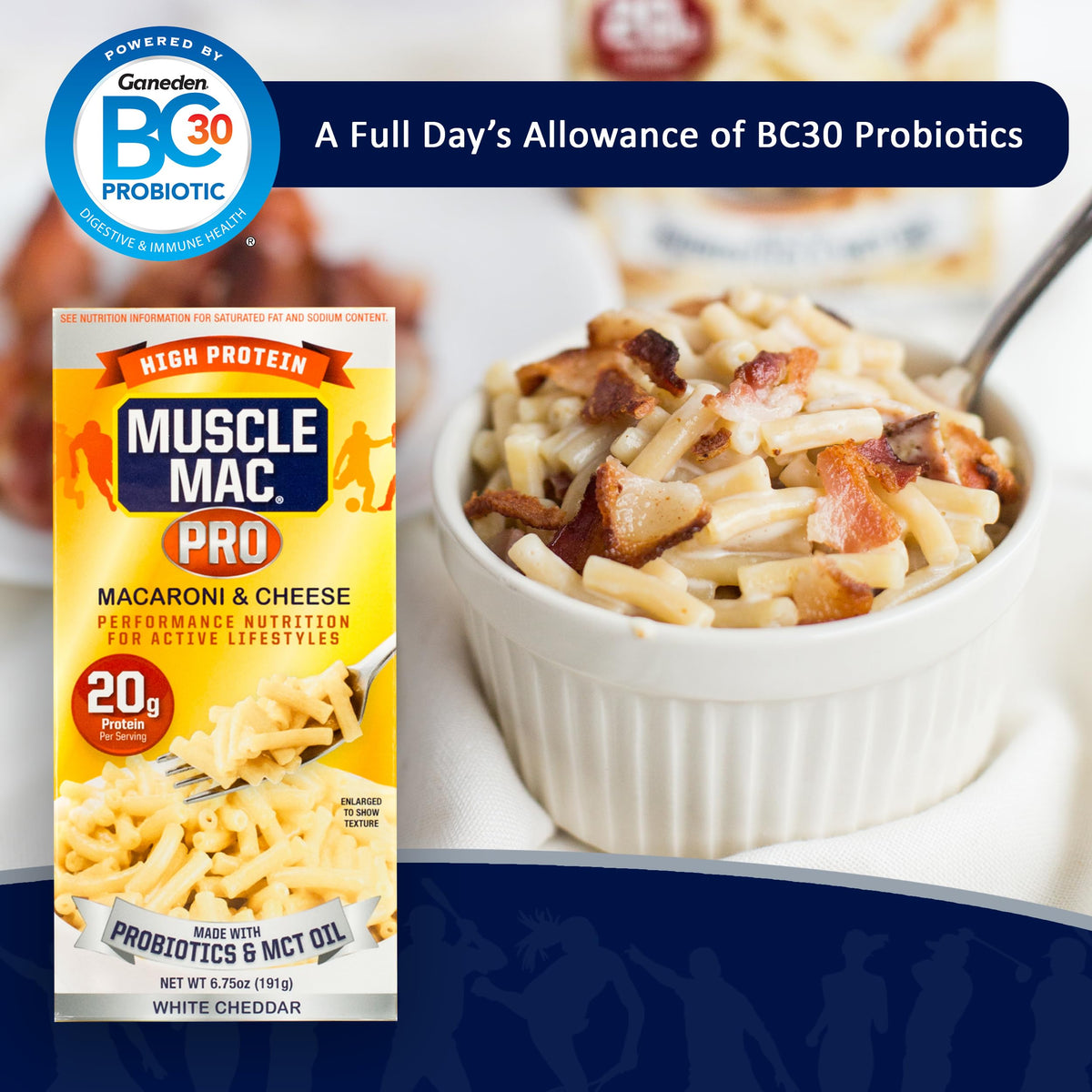 MUSCLE MAC Macaroni & Cheese with Probiotics & MCT Oil — 20g Protein per Serving (10 Pack)